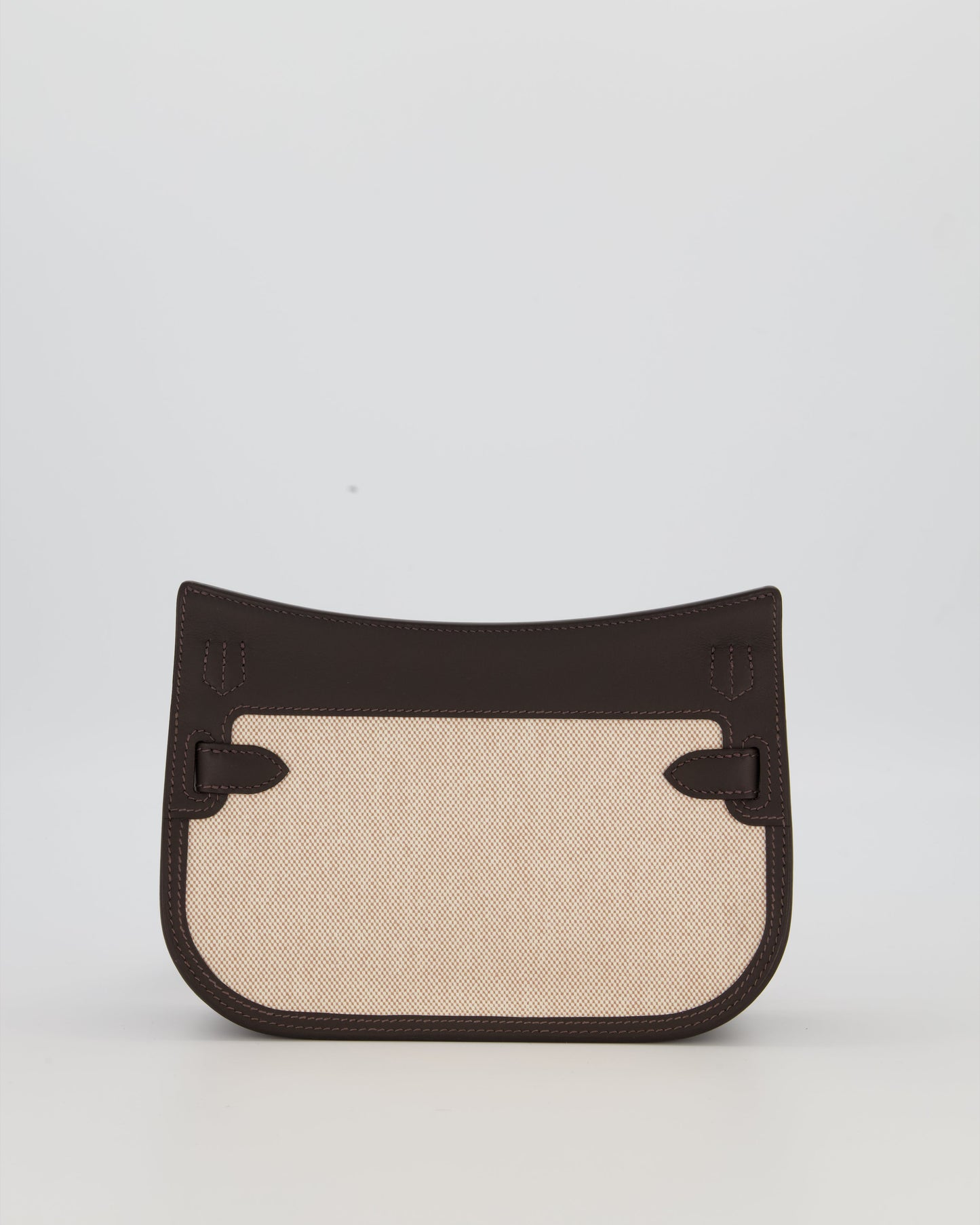 Hermes Mini Jypsiere Crossbody Bag in Bai Brun Swift Leather and Cream Canvas with Gold Hardware