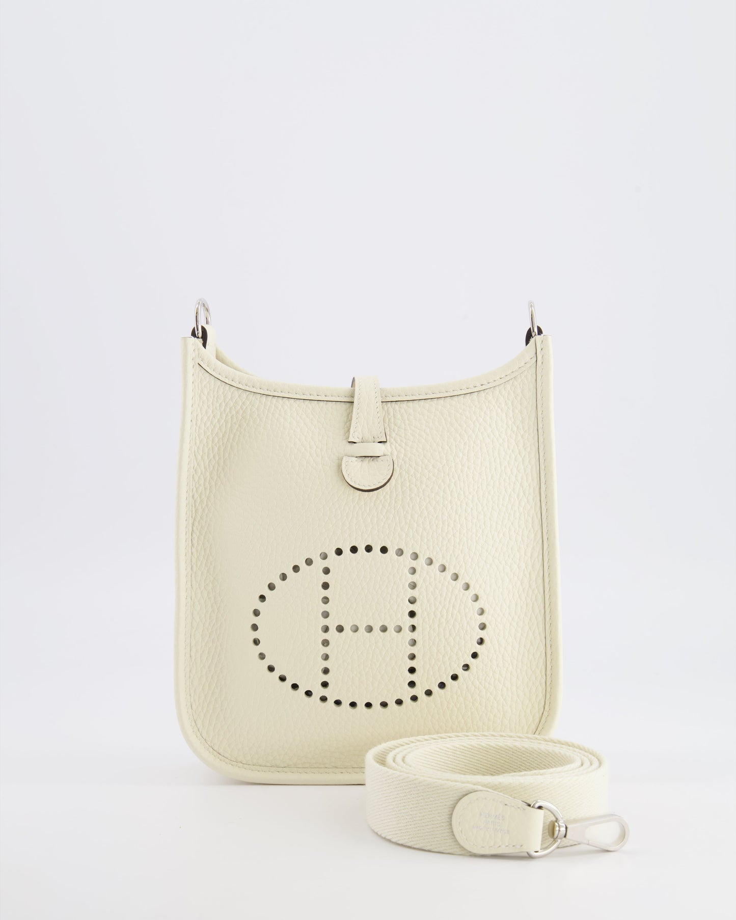 Hermes Mini Evelyne Amazone Bag in Cream Clemence Leather with Palladium Hardware