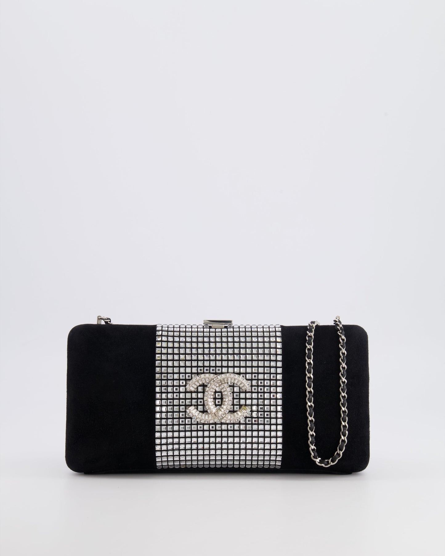 *RARE* Chanel 2015 Paris-Dubai Black Suede Strass Crystal Clutch Bag with Crystal Embellished CC Logo