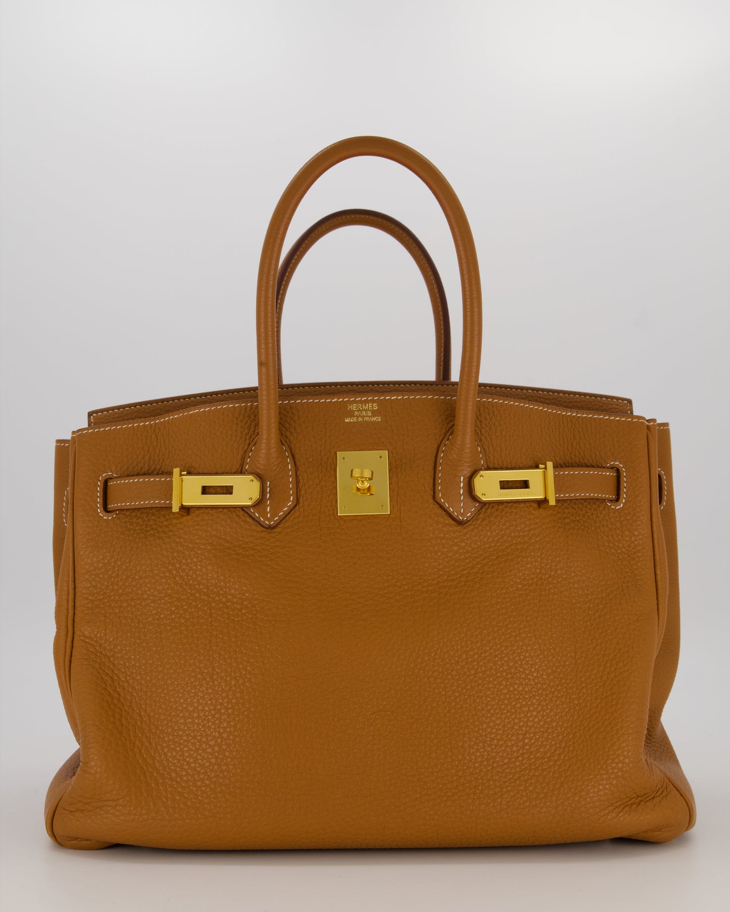 Hermes Birkin 35 Retourne Bag in Gold Clemence Leather with Gold Hardware