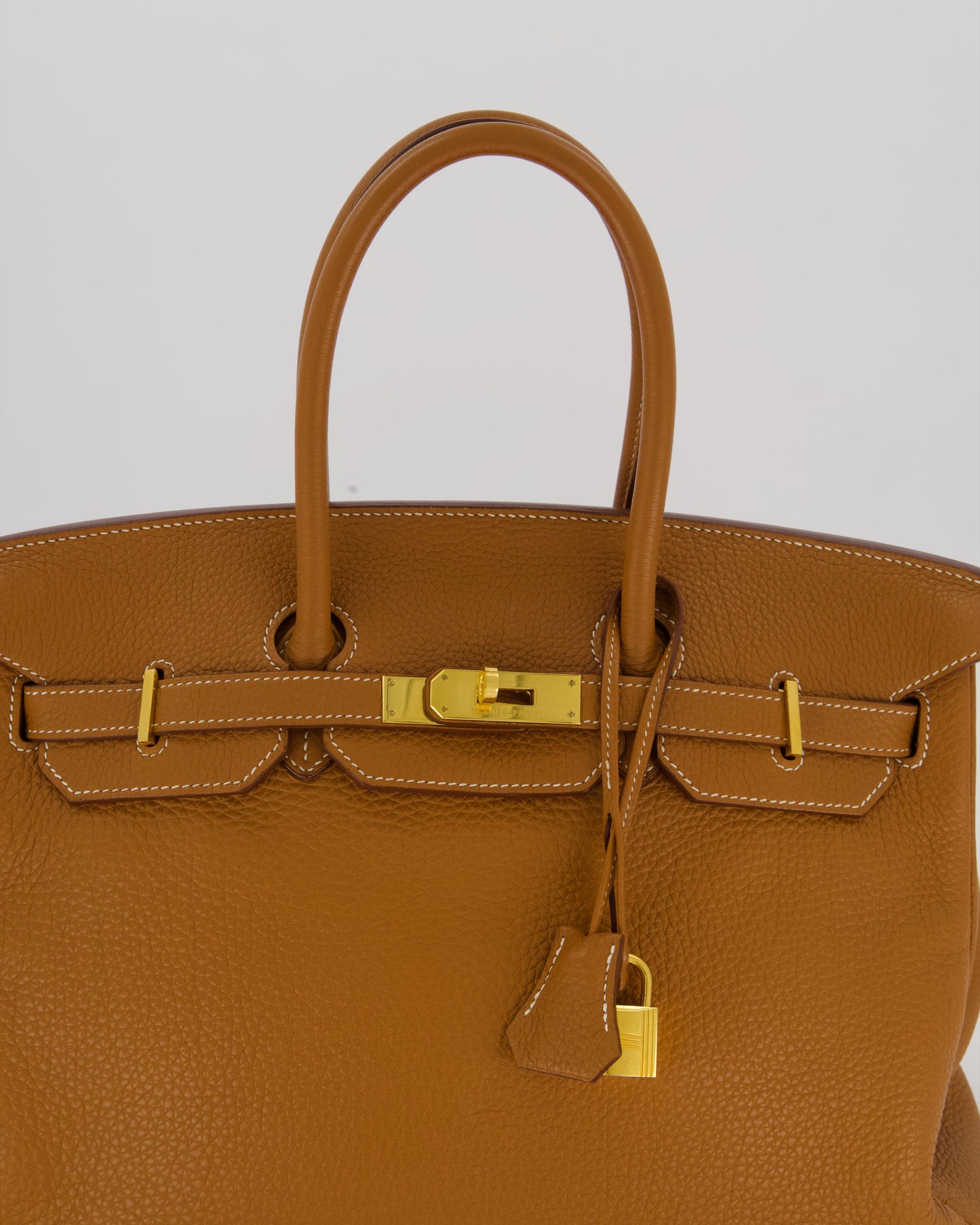 Hermes Birkin 35 Retourne Bag in Gold Clemence Leather with Gold Hardware