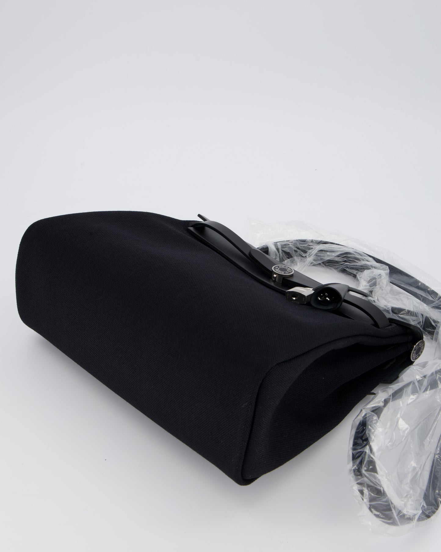 *HOT & RARE* Hermes Herbag 31 Laque Zip Bag in Noir Toile Militaire Canvas, Noir Vache Hunter Leather with Palladium & Noir Hardware