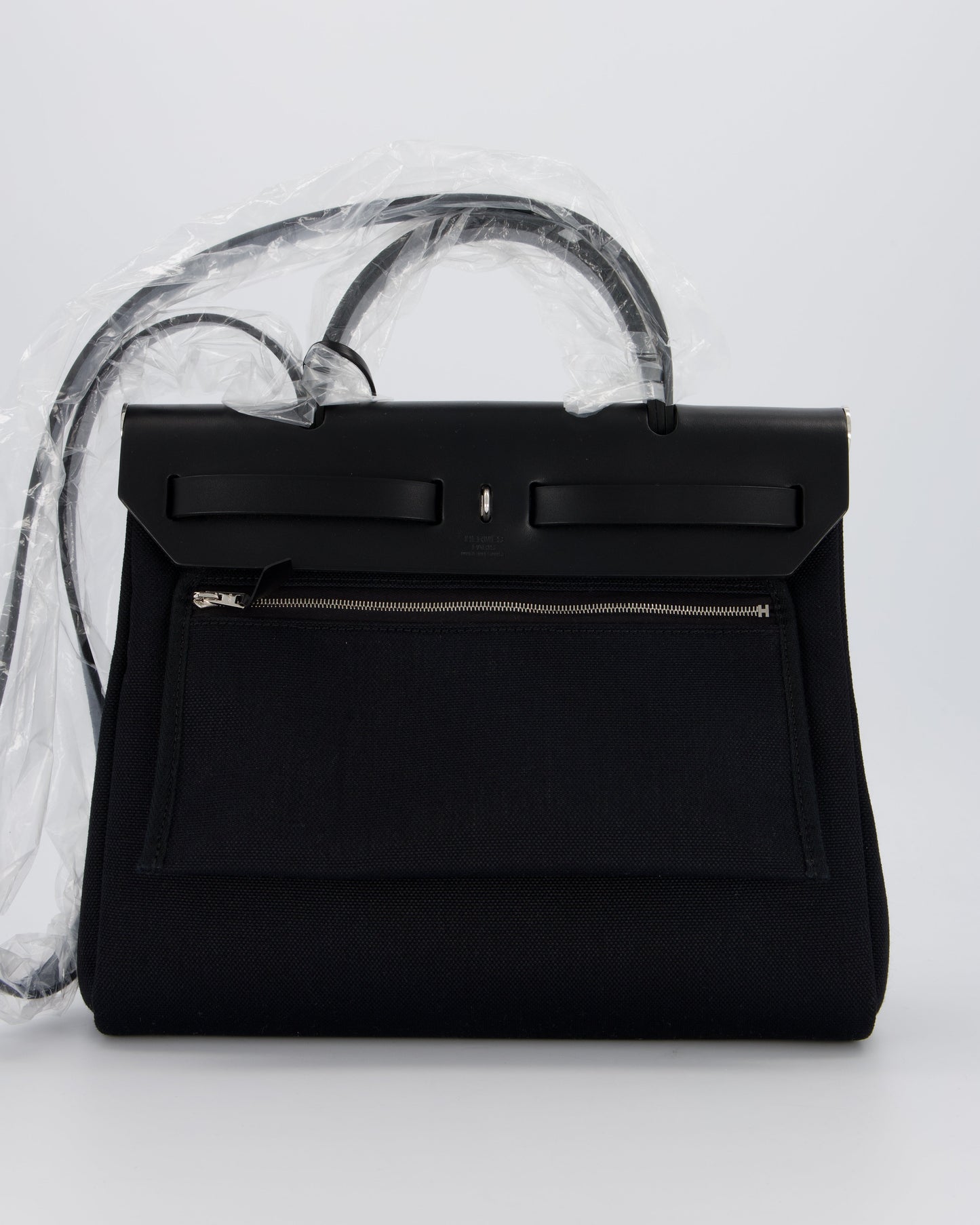 *HOT & RARE* Hermes Herbag 31 Laque Zip Bag in Noir Toile Militaire Canvas, Noir Vache Hunter Leather with Palladium & Noir Hardware