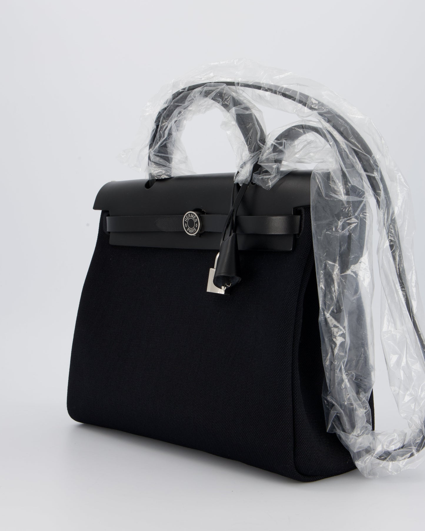 *HOT & RARE* Hermes Herbag 31 Laque Zip Bag in Noir Toile Militaire Canvas, Noir Vache Hunter Leather with Palladium & Noir Hardware