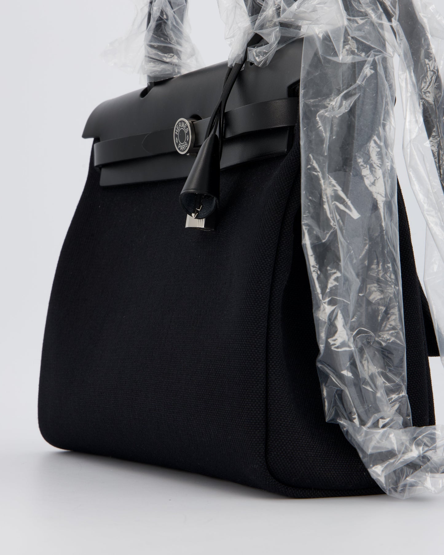 *HOT & RARE* Hermes Herbag 31 Laque Zip Bag in Noir Toile Militaire Canvas, Noir Vache Hunter Leather with Palladium & Noir Hardware