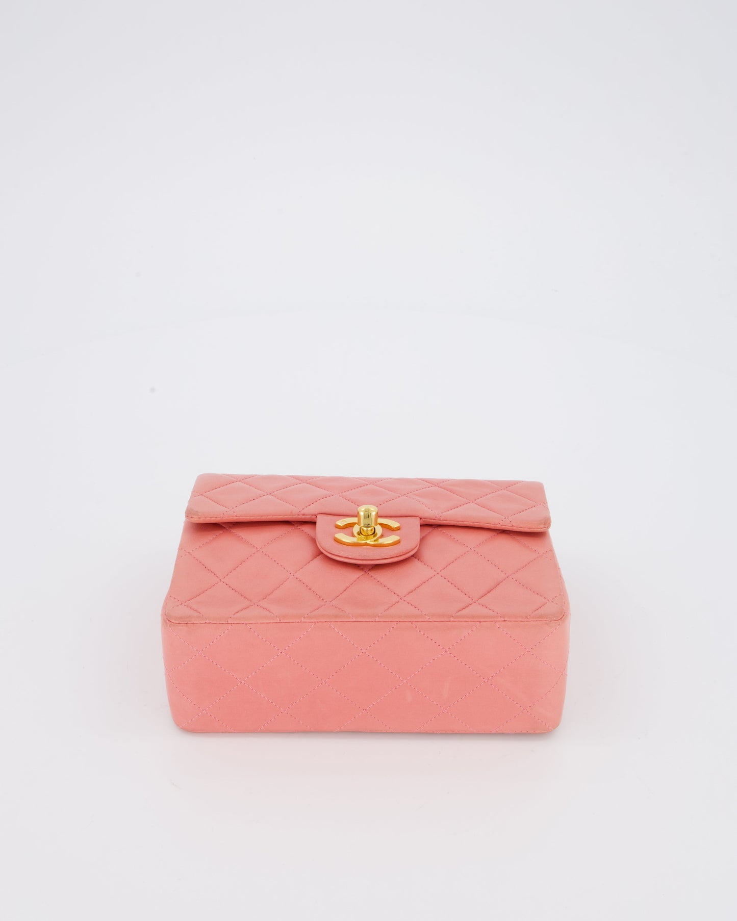 Chanel Pink Vintage Mini Square Single Flap Bag In Lambskin Leather With 24K Gold Hardware