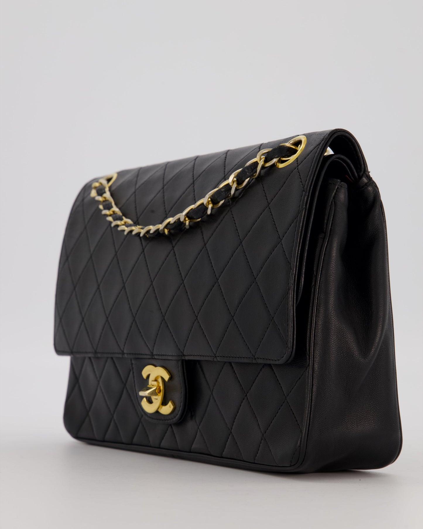 Chanel Black Vintage Medium Classic Double Flap Bag in Lambskin Leather with 24K Gold Hardware