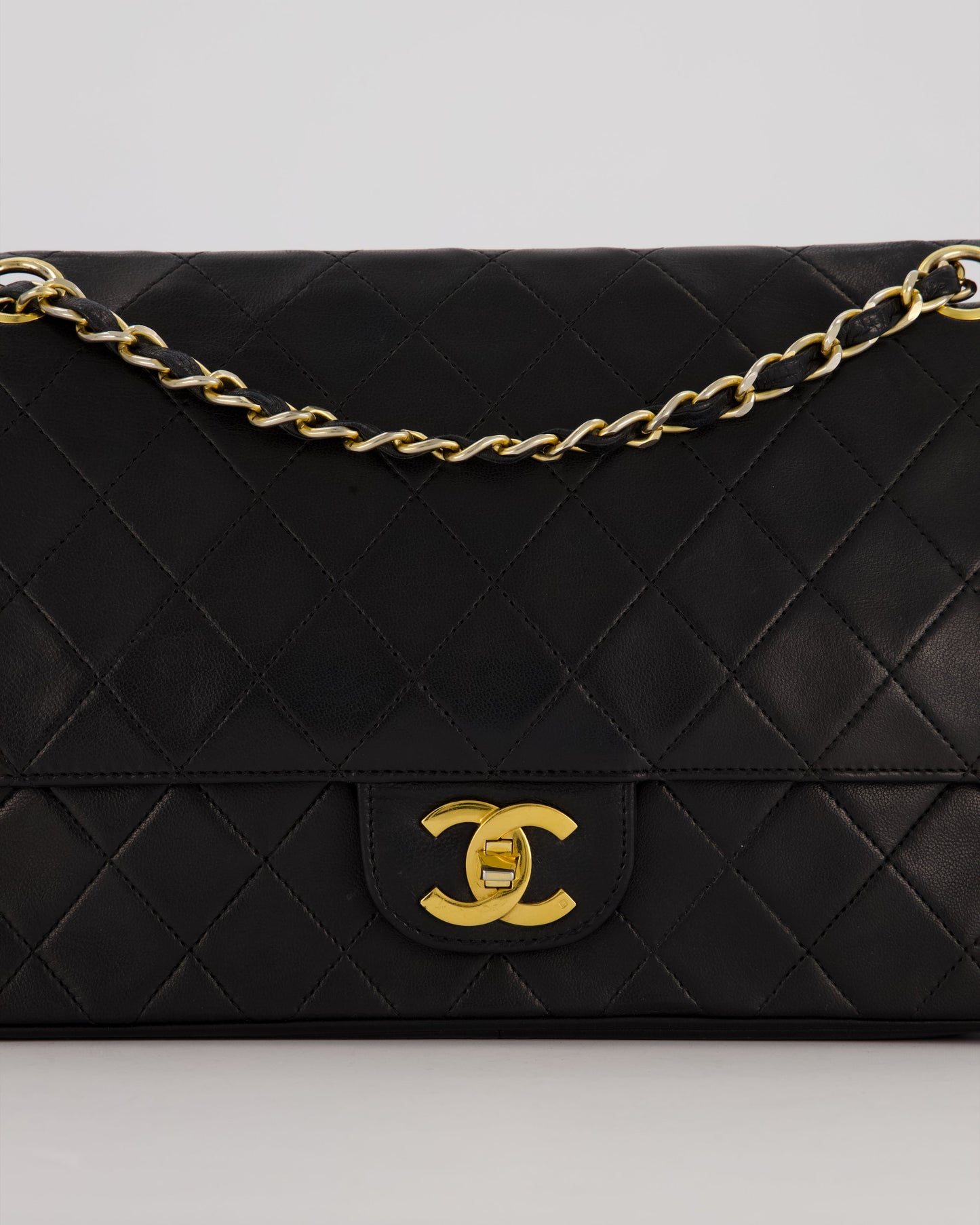 Chanel Black Vintage Medium Classic Double Flap Bag in Lambskin Leather with 24K Gold Hardware