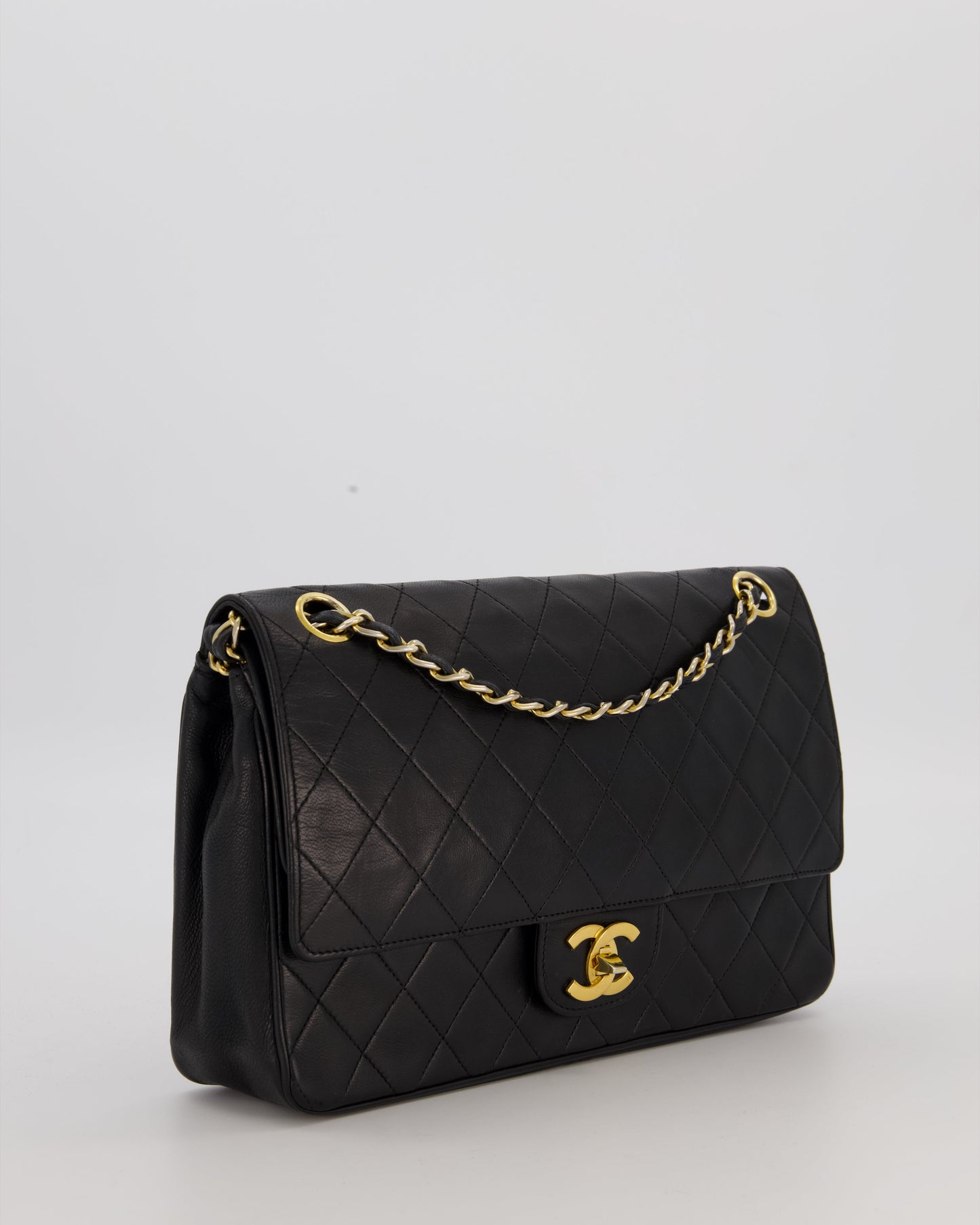 Chanel Black Vintage Medium Classic Double Flap Bag in Lambskin Leather with 24K Gold Hardware
