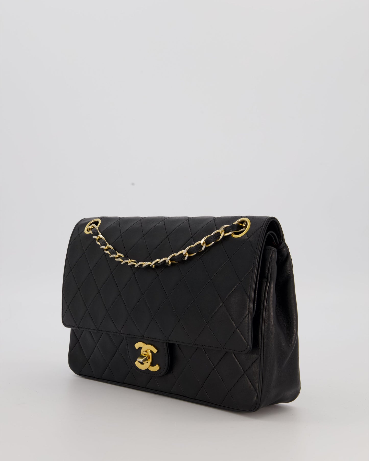 Chanel Black Vintage Medium Classic Double Flap Bag in Lambskin Leather with 24K Gold Hardware