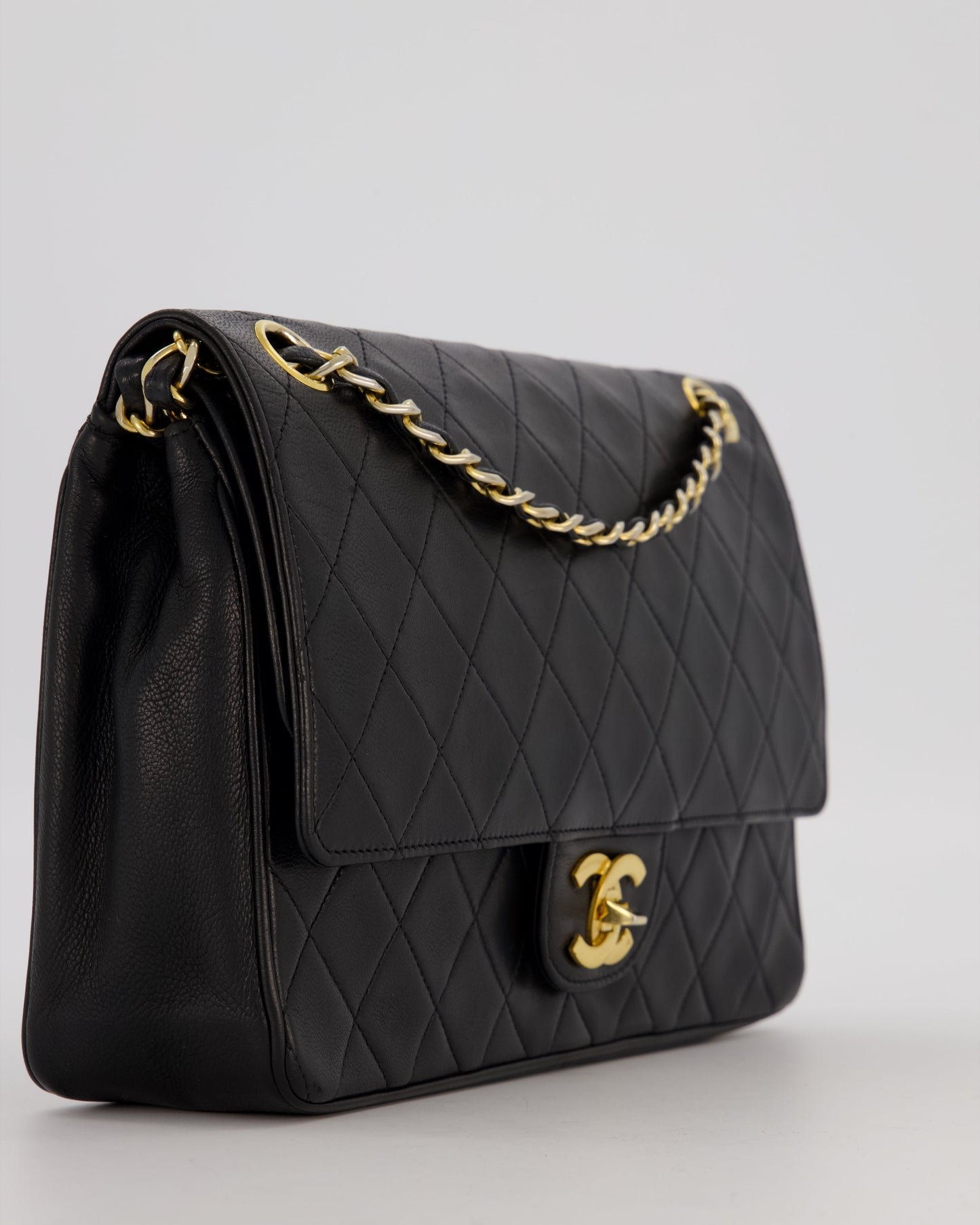 Chanel Black Vintage Medium Classic Double Flap Bag in Lambskin Leather with 24K Gold Hardware