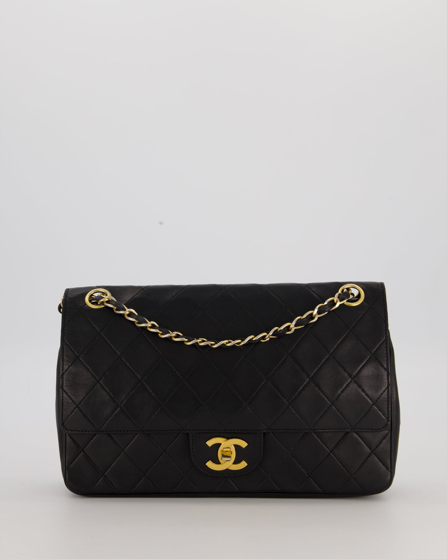 Chanel Black Vintage Medium Classic Double Flap Bag in Lambskin Leather with 24K Gold Hardware
