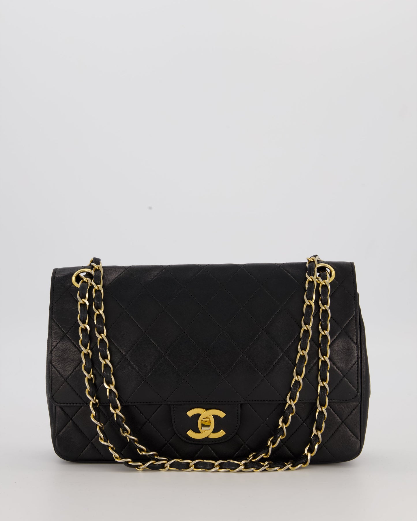 Chanel Black Vintage Medium Classic Double Flap Bag in Lambskin Leather with 24K Gold Hardware
