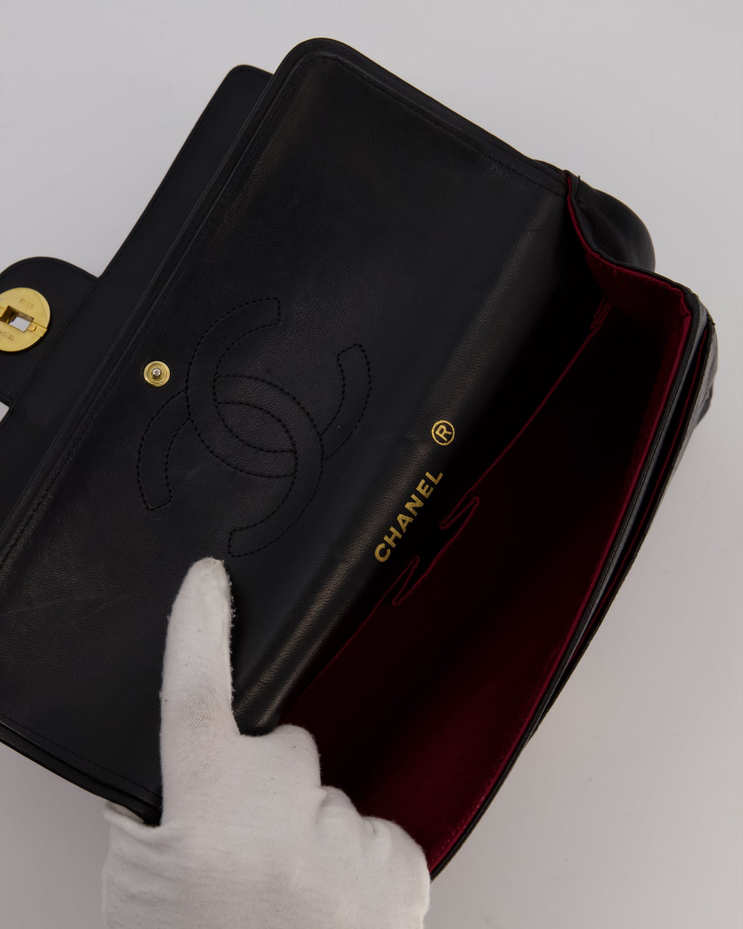 Chanel Black Vintage Medium Classic Double Flap Bag in Lambskin Leather with 24K Gold Hardware