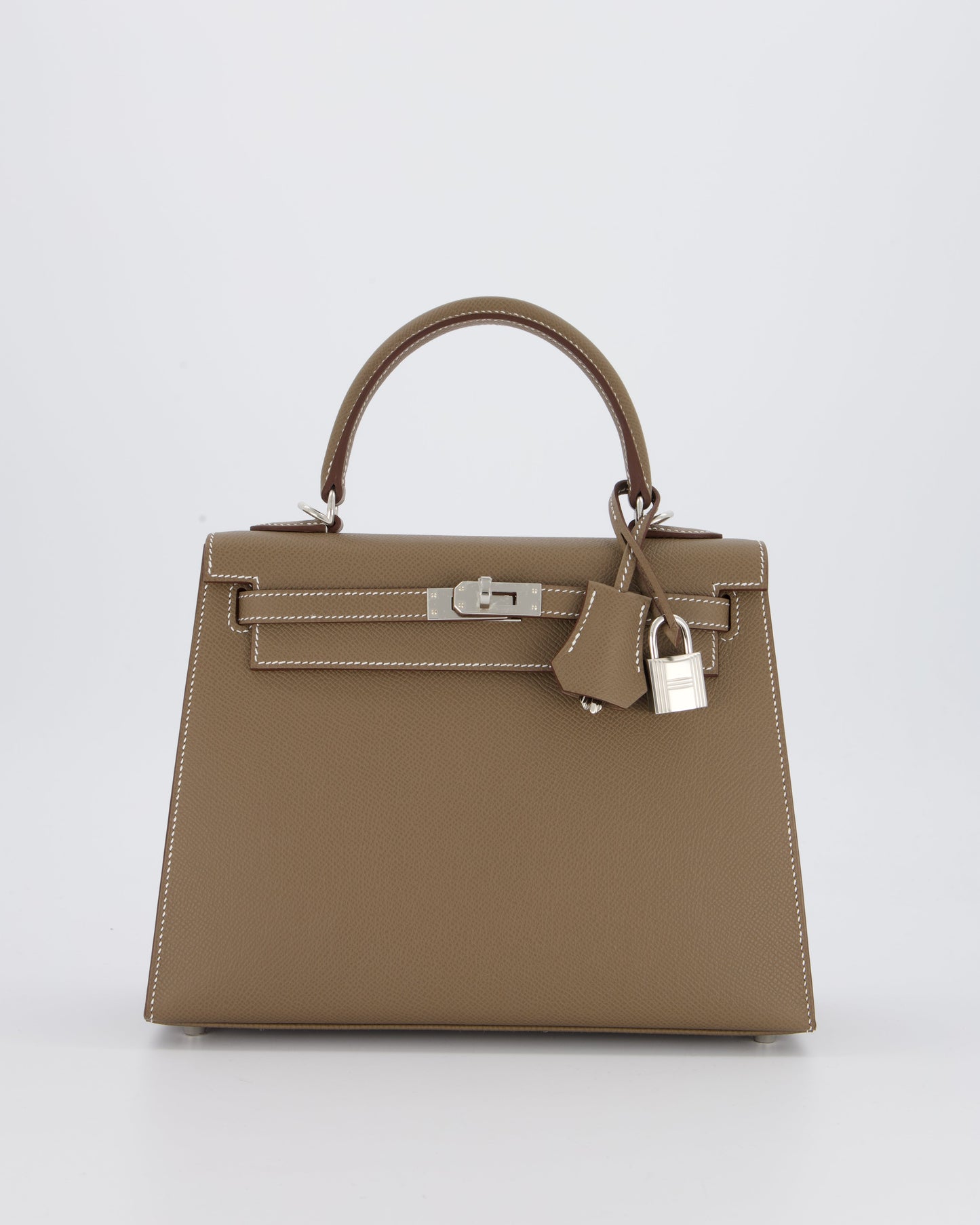 Hermes Kelly 25 Sellier Bag in Etoupe Epsom Leather with Palladium Hardware