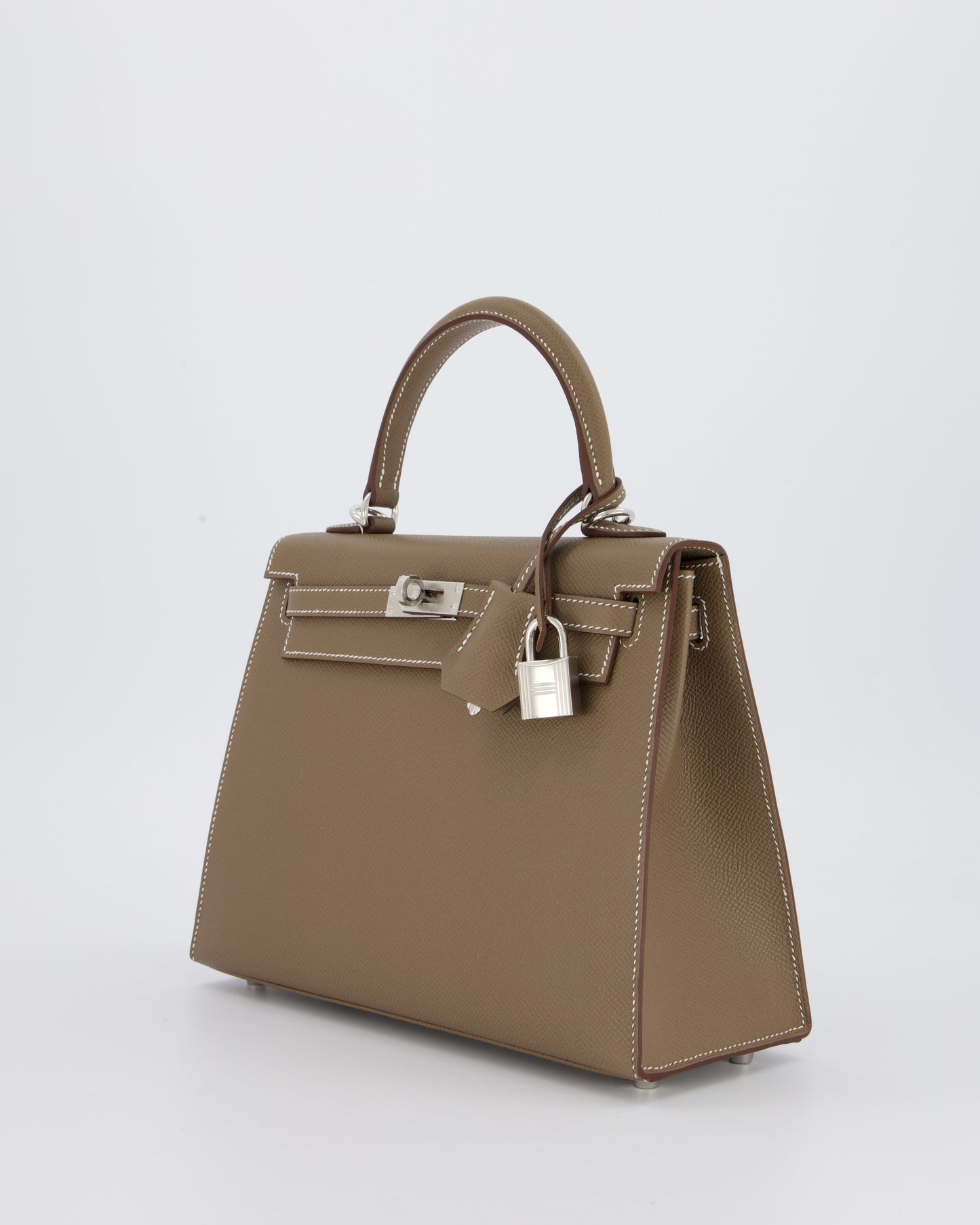 Hermes Kelly 25 Sellier Bag in Etoupe Epsom Leather with Palladium Hardware