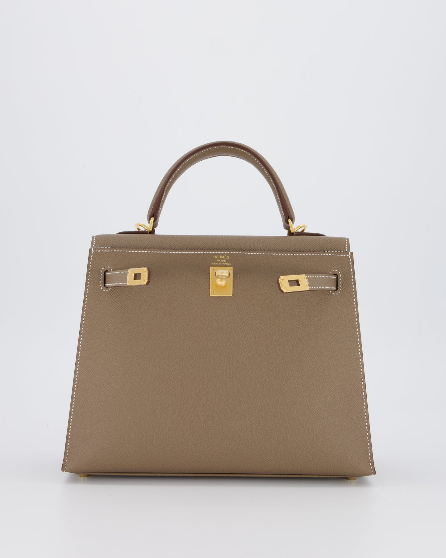 Hermes Kelly 25 Sellier in Etoupe Epsom Leather with Gold Hardware