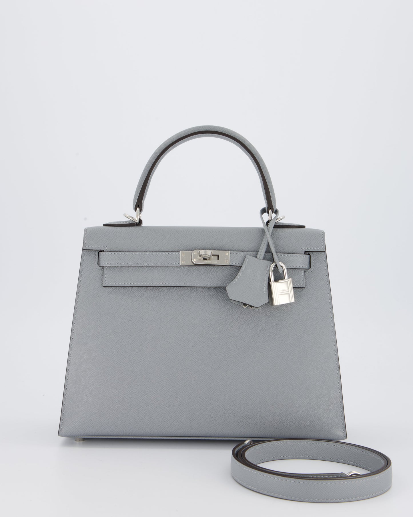 Hermes Kelly 25 Sellier Bag in Gris Pantin Epsom Leather with Palladium Hardware