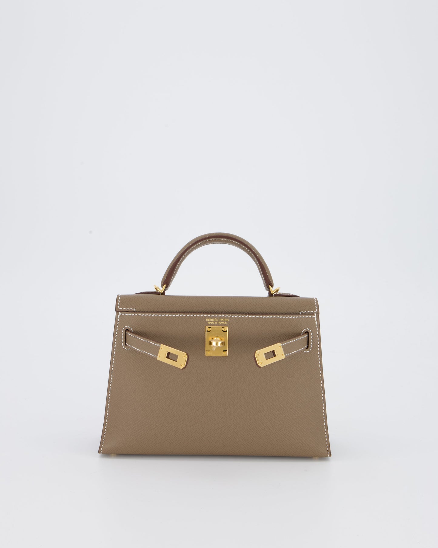 *HOT* Hermes Mini Kelly II 20 Bag in Etoupe Epsom Leather with Gold Hardware