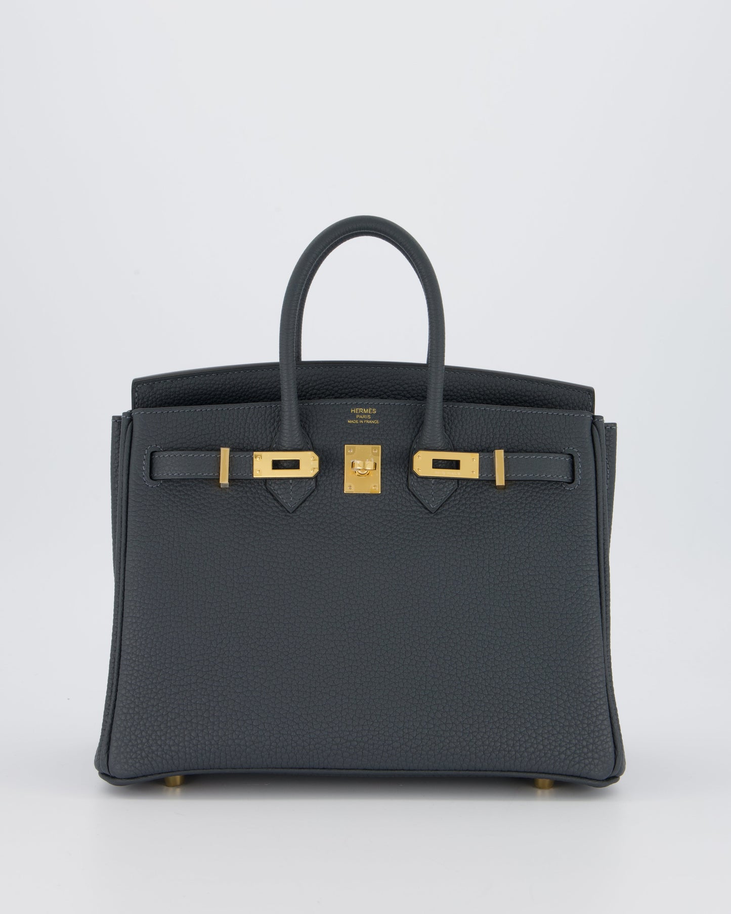 *RARE* Hermes Birkin 25 Retourne Bag in Gris Misty Togo Leather with Gold Hardware