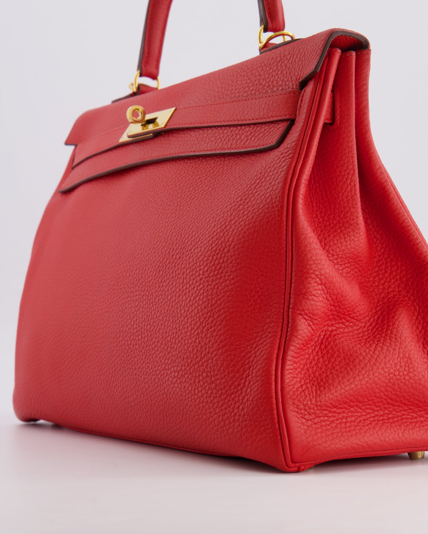 Hermes Kelly 35 Retourne Bag in Rouge Casaque Clemence Leather with Gold Hardware