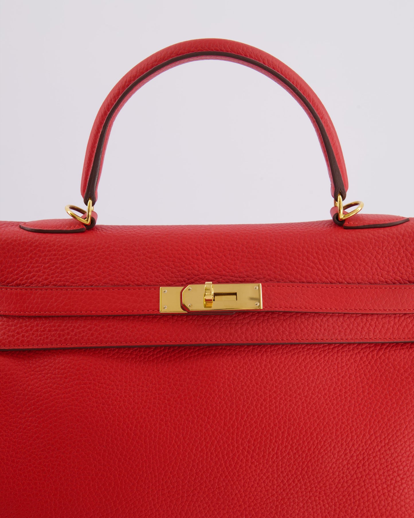 Hermes Kelly 35 Retourne Bag in Rouge Casaque Clemence Leather with Gold Hardware