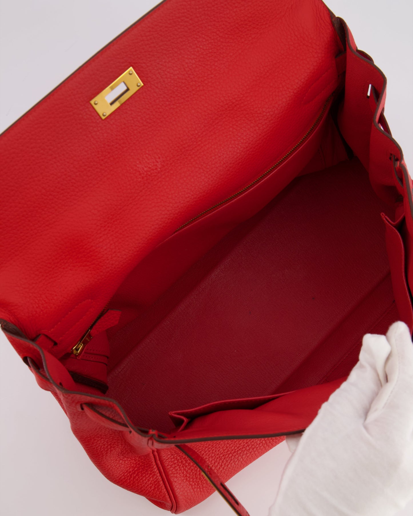 Hermes Kelly 35 Retourne Bag in Rouge Casaque Clemence Leather with Gold Hardware