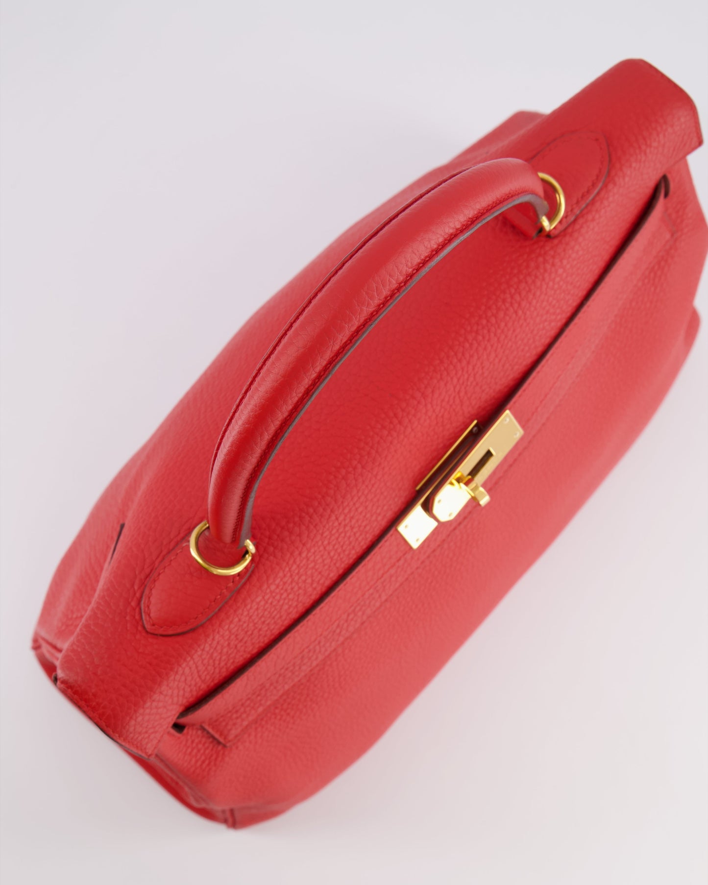 Hermes Kelly 35 Retourne Bag in Rouge Casaque Clemence Leather with Gold Hardware