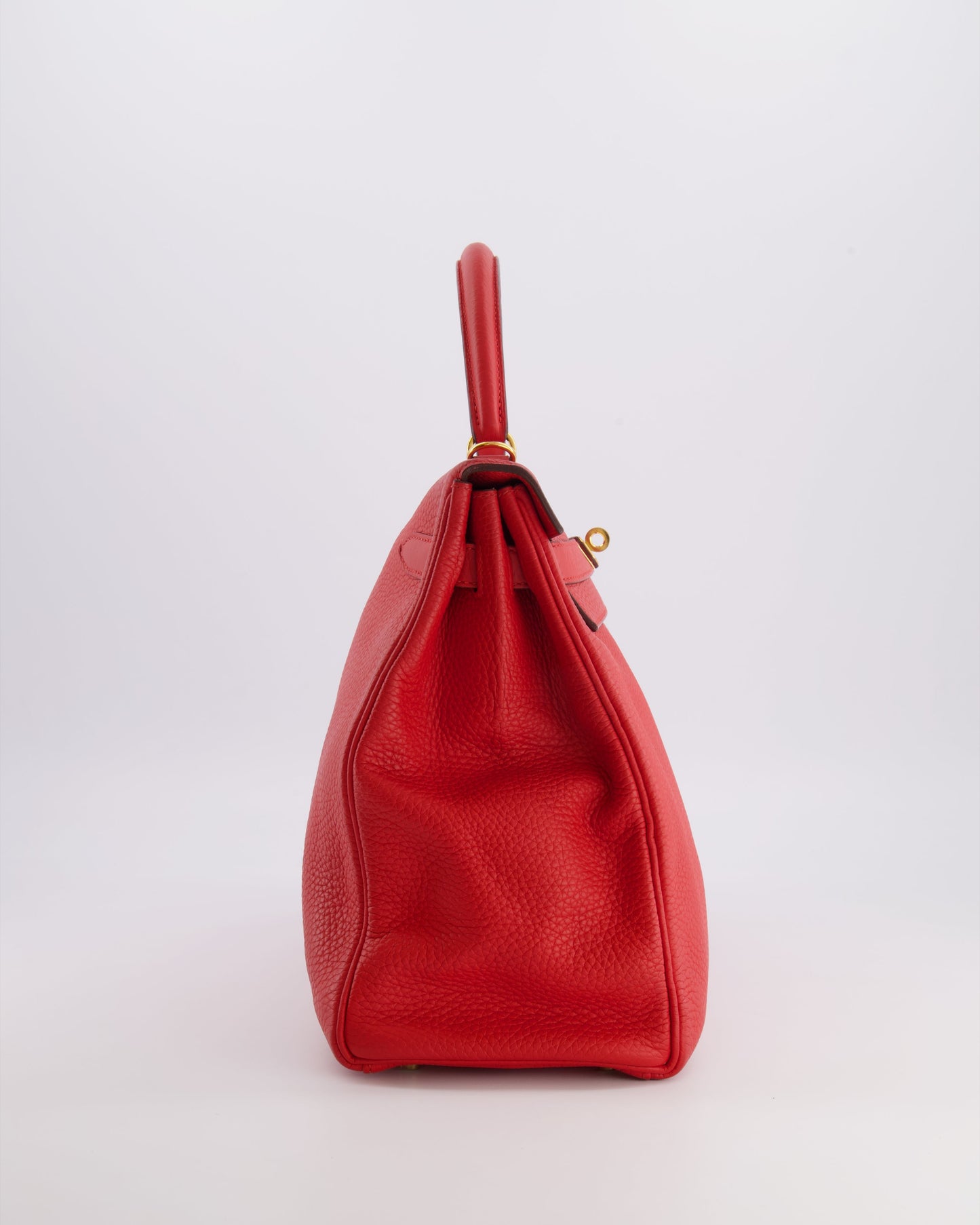 Hermes Kelly 35 Retourne Bag in Rouge Casaque Clemence Leather with Gold Hardware