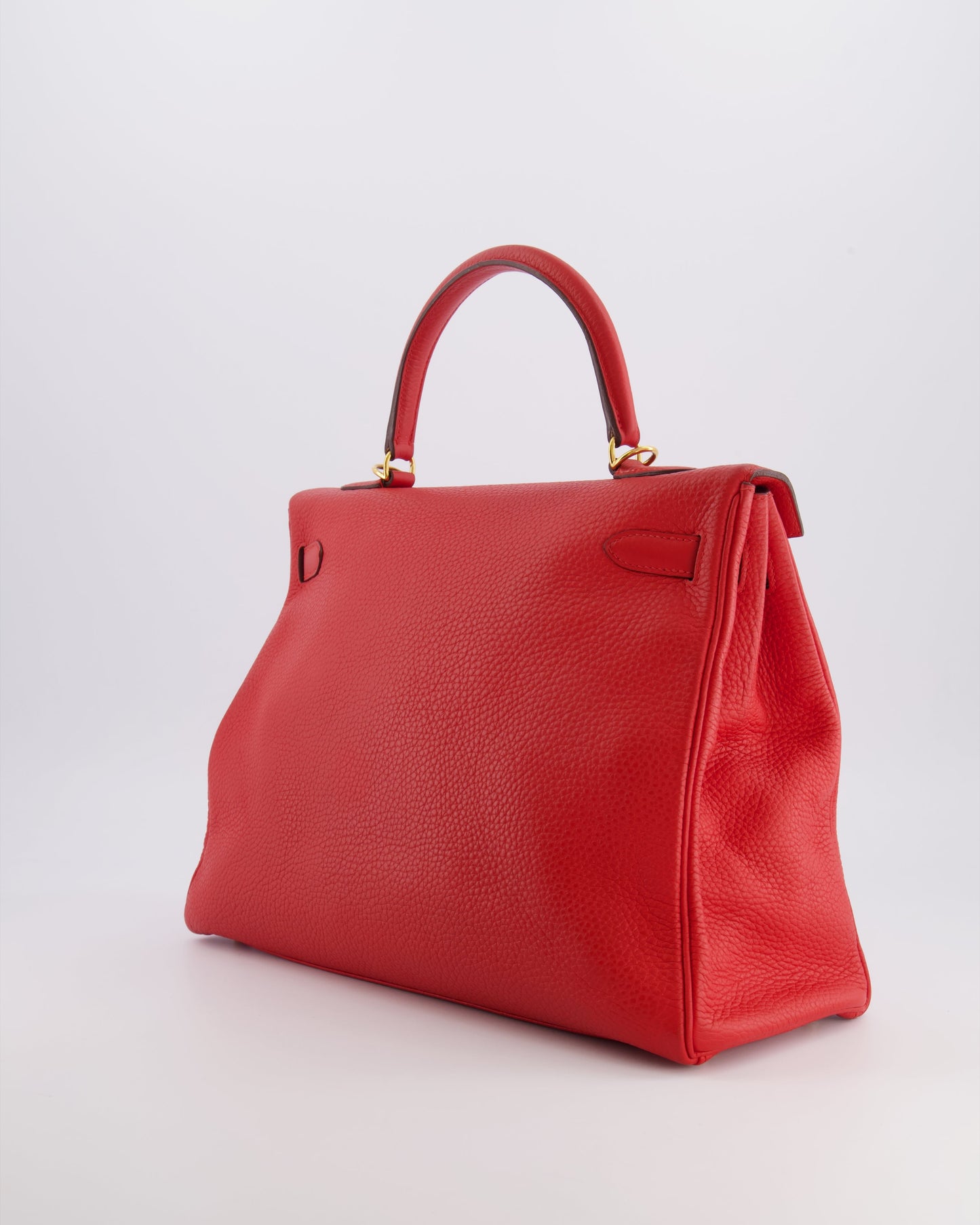 Hermes Kelly 35 Retourne Bag in Rouge Casaque Clemence Leather with Gold Hardware