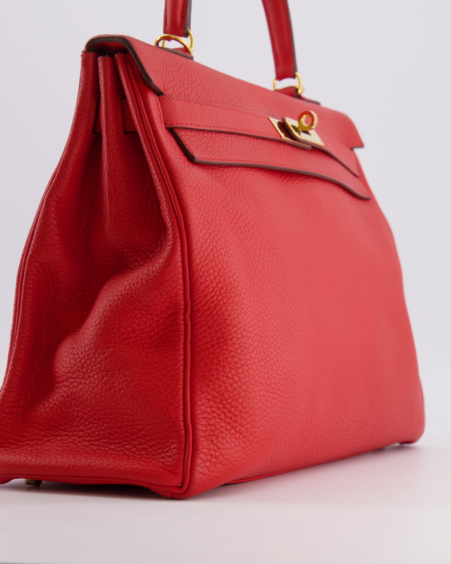 Hermes Kelly 35 Retourne Bag in Rouge Casaque Clemence Leather with Gold Hardware