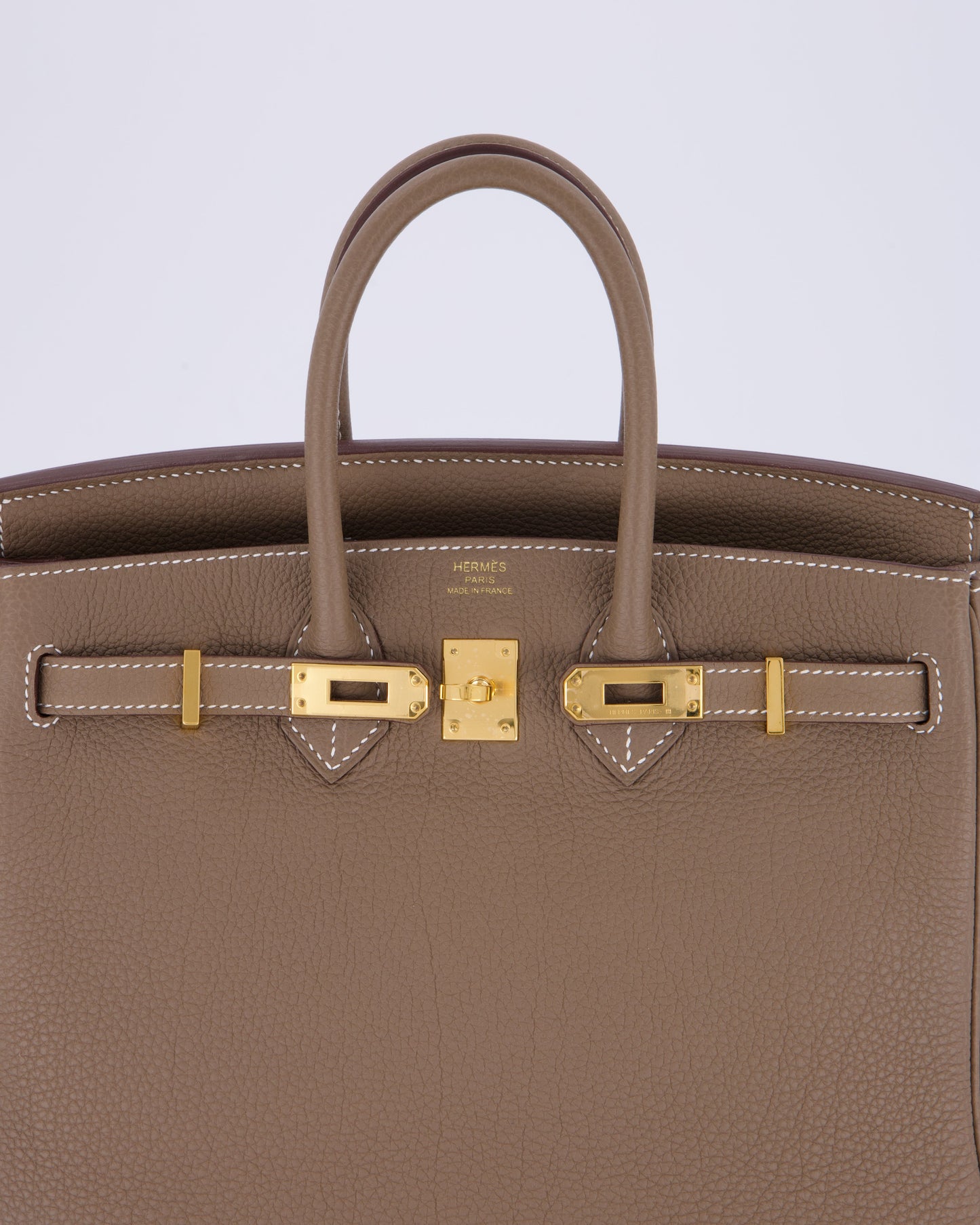 Hermes Birkin 25 Retourne Bag in Etoupe Togo Leather with Gold Hardware