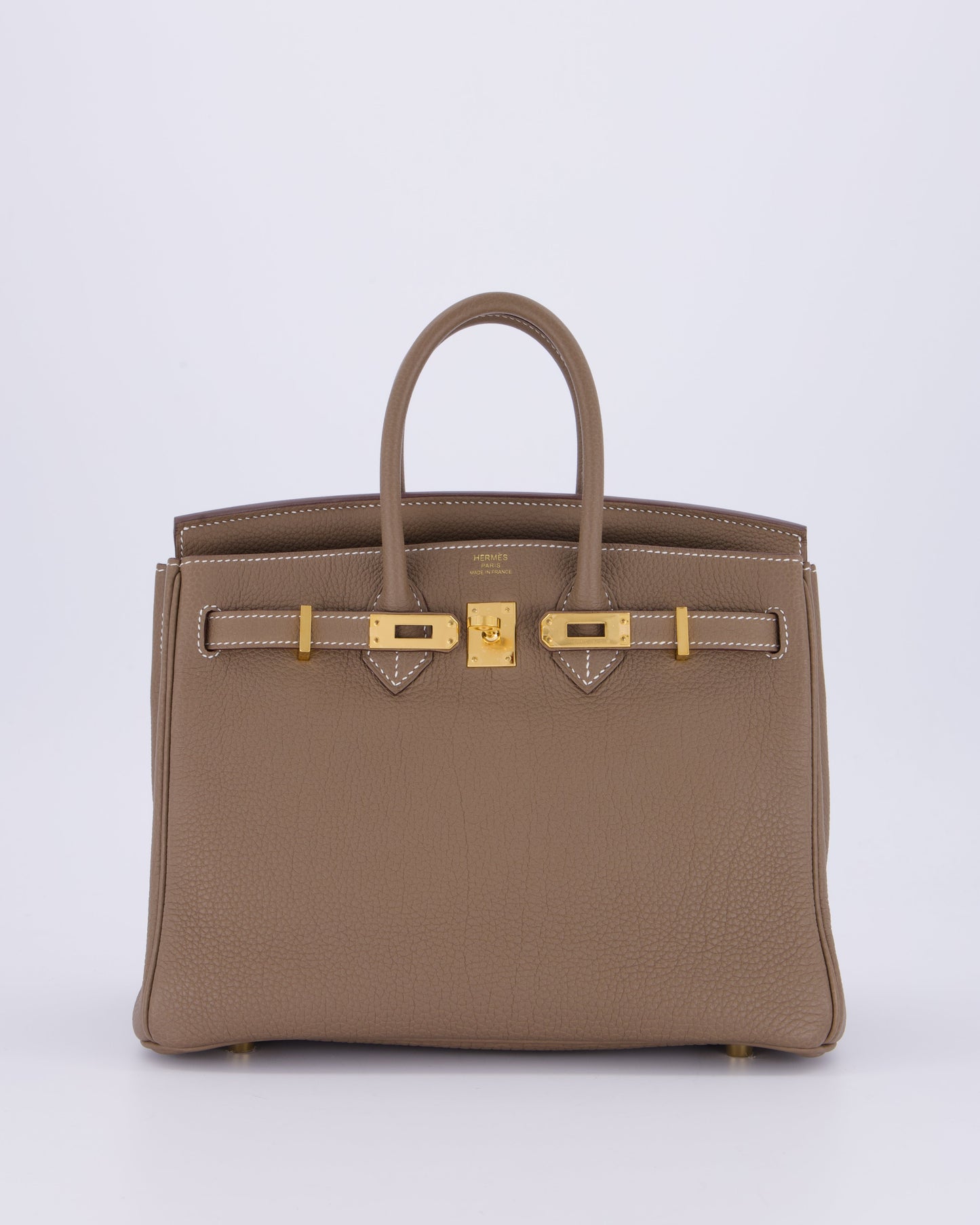 Hermes Birkin 25 Retourne Bag in Etoupe Togo Leather with Gold Hardware