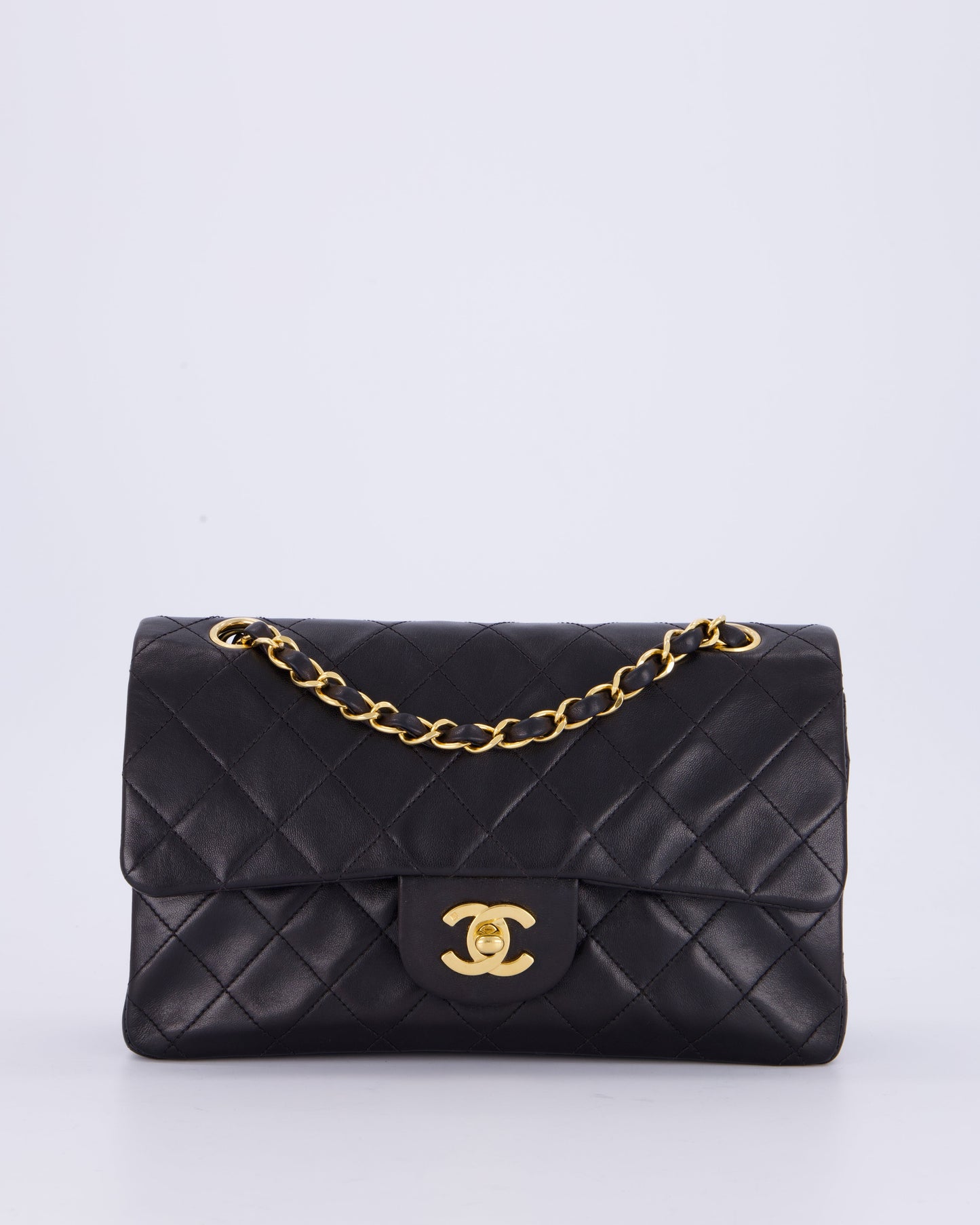 Chanel Vintage Black Small Classic Double Flap Bag in Lambskin Leather with 24K Gold Hardware