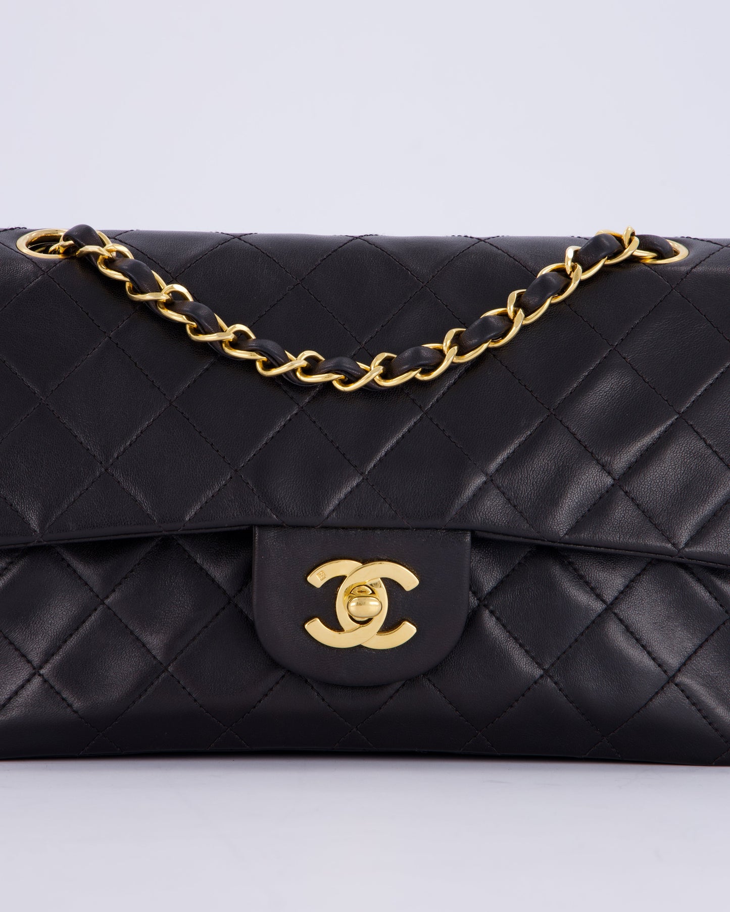 Chanel Vintage Black Small Classic Double Flap Bag in Lambskin Leather with 24K Gold Hardware