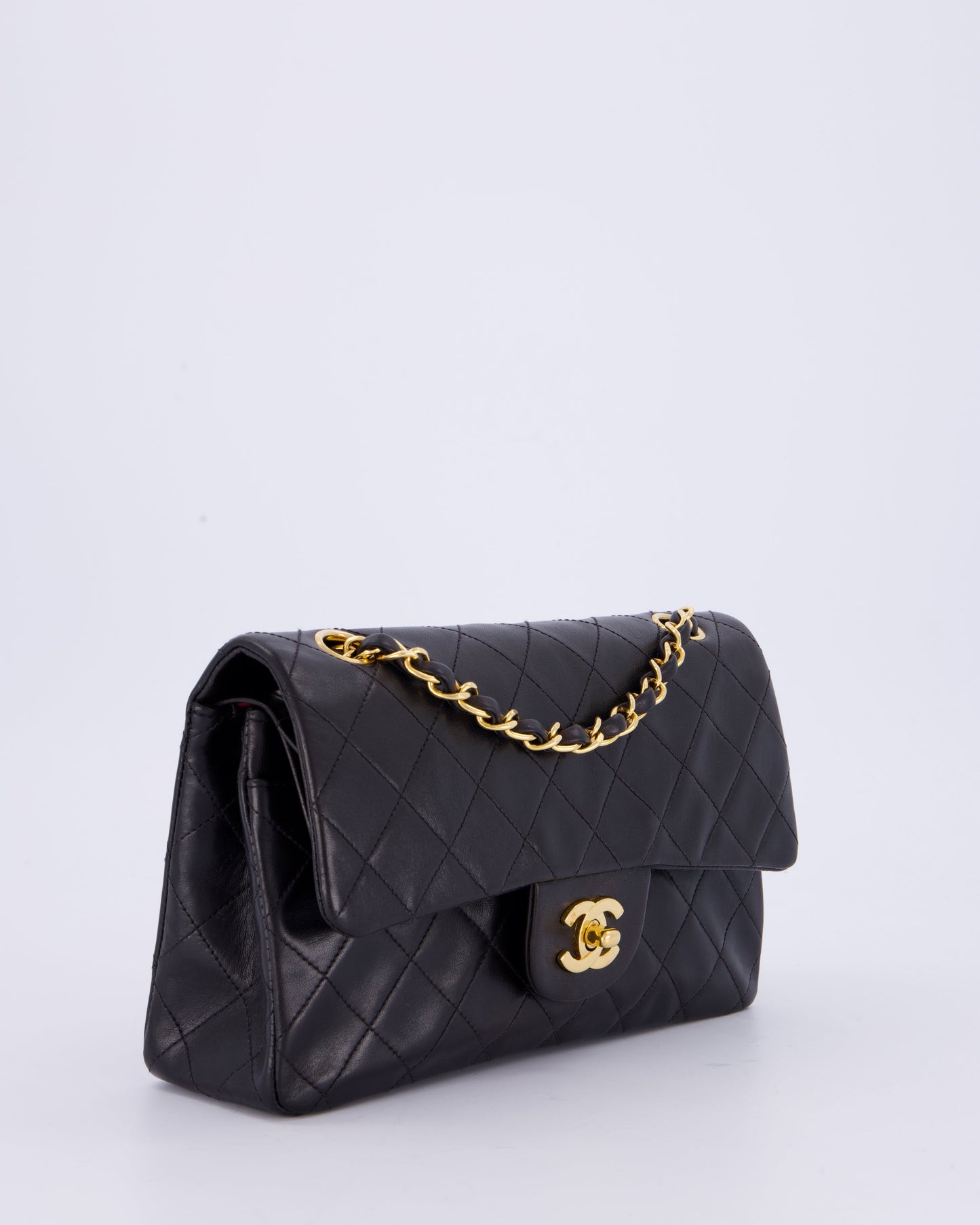 Chanel Vintage Black Small Classic Double Flap Bag in Lambskin Leather with 24K Gold Hardware