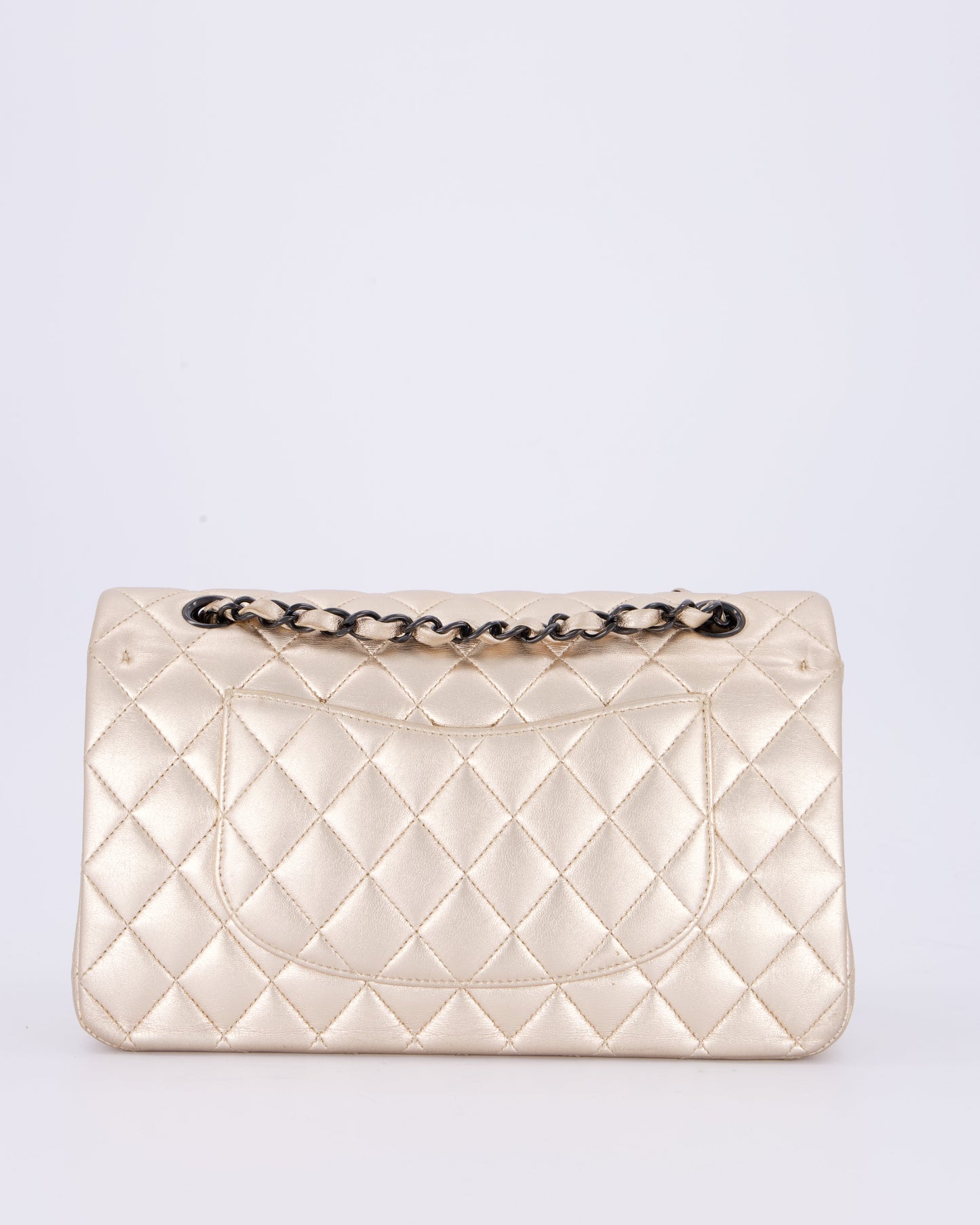 *RARE* Chanel Metallic Gold Medium Classic Double Flap Bag in Lambskin Leather with So Black Hardware