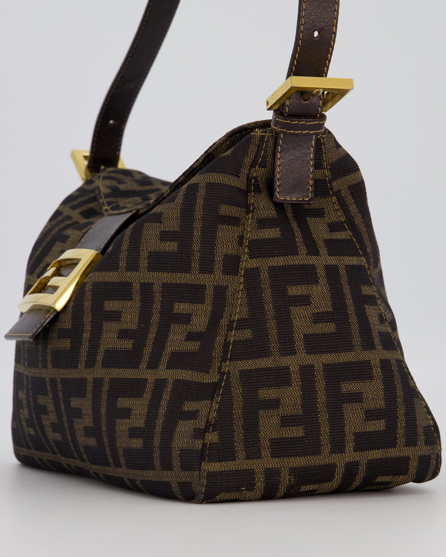 Fendi Brown Vintage Zucca Tobacco Bag in Monogram Canvas and Leather with Gold Hardware