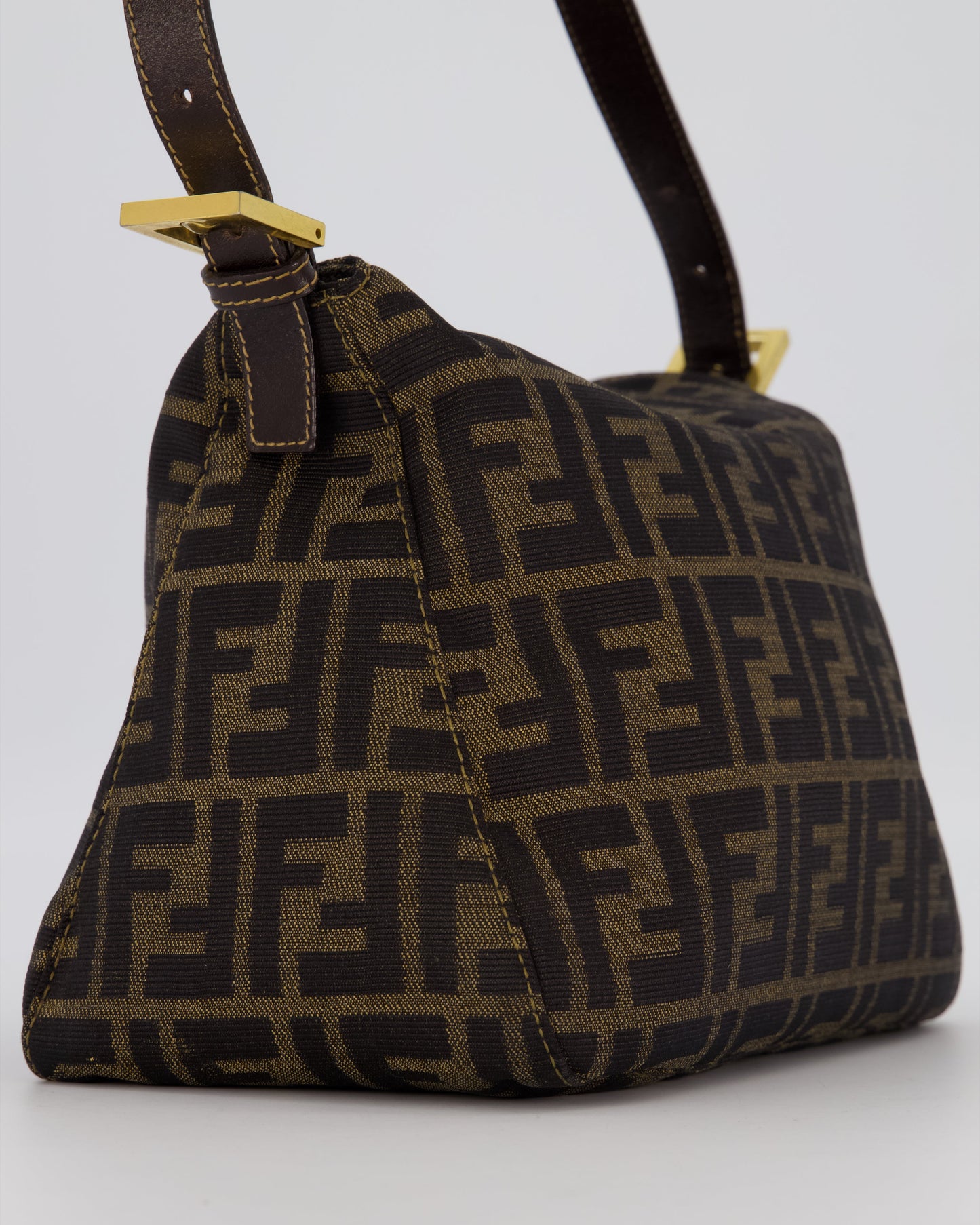 Fendi Brown Vintage Zucca Tobacco Bag in Monogram Canvas and Leather with Gold Hardware