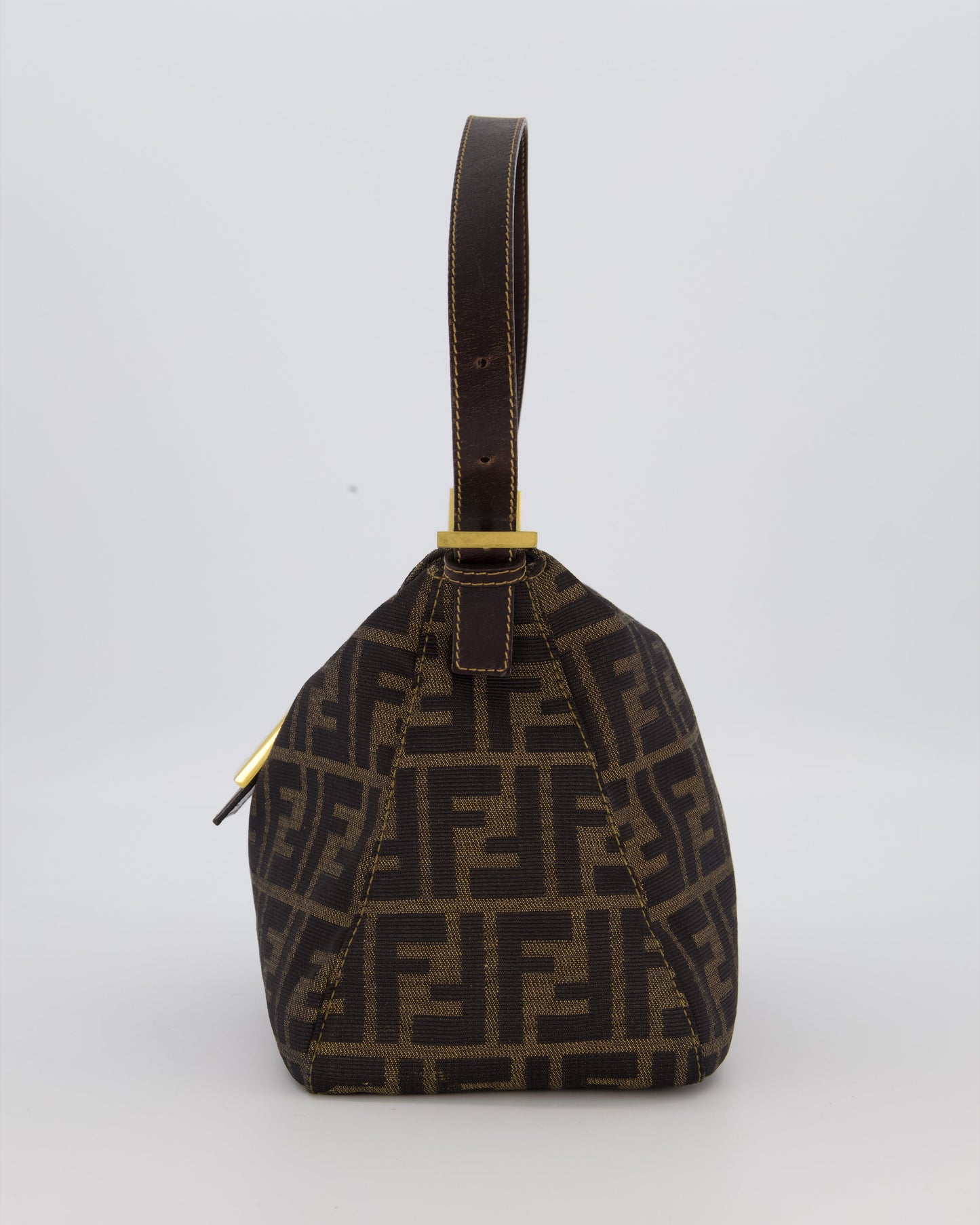 Fendi Brown Vintage Zucca Tobacco Bag in Monogram Canvas and Leather with Gold Hardware