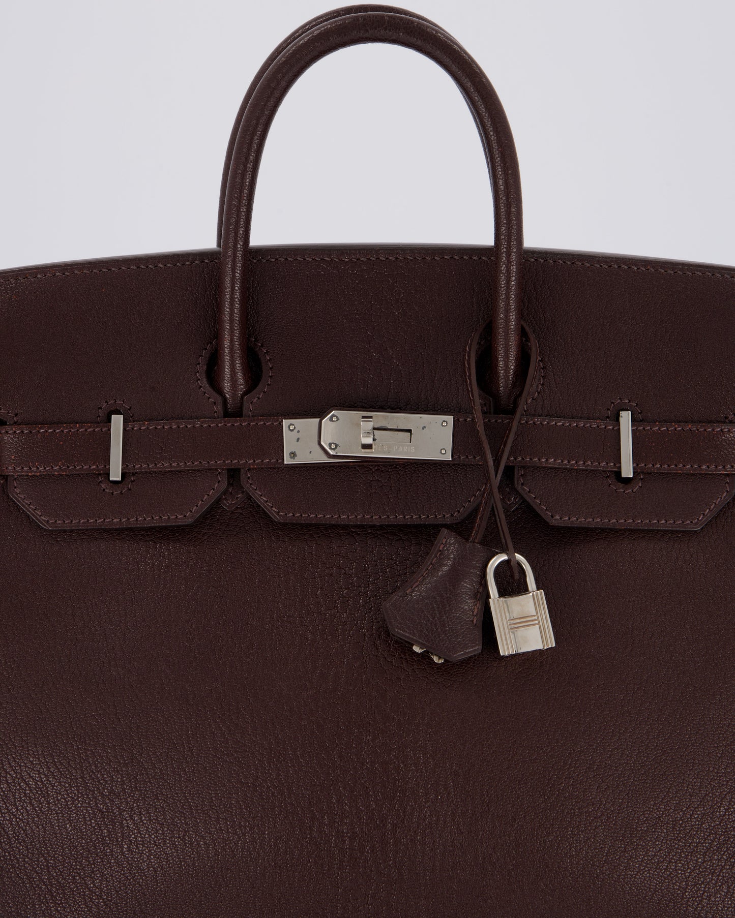 *RARE* Hermes HAC 32 Bag in Chocolat Chèvre Mysore Leather with Palladium Hardware