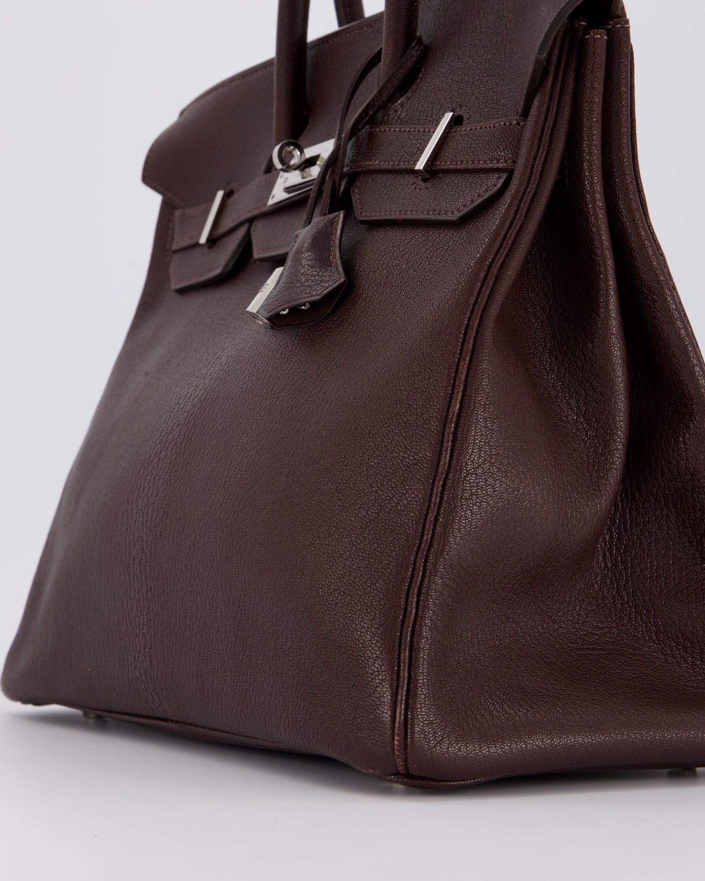 *RARE* Hermes HAC 32 Bag in Chocolat Chèvre Mysore Leather with Palladium Hardware