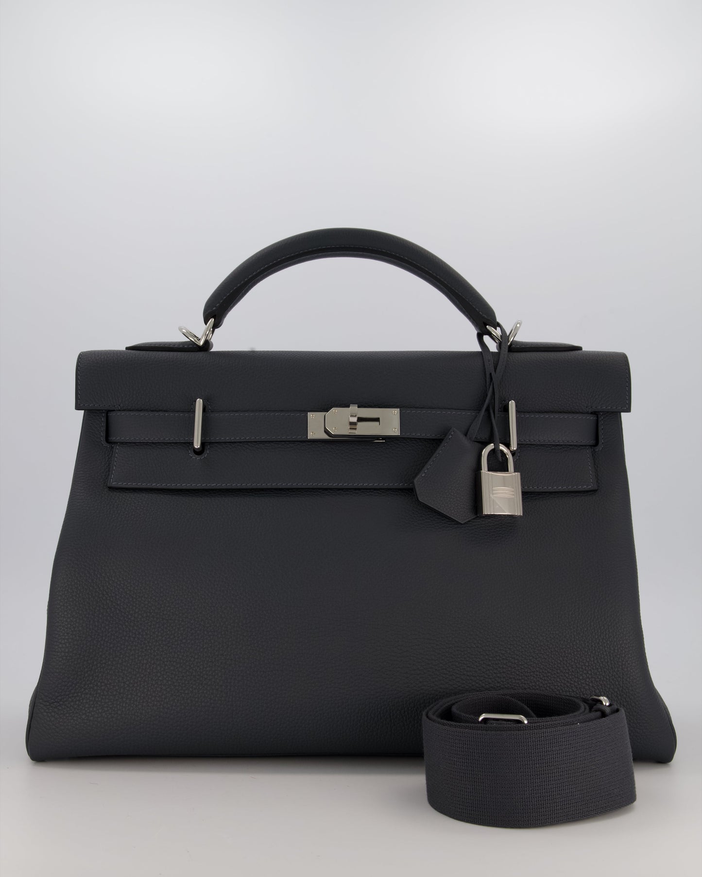 *RARE* Hermes Kelly 42 Maxi Retourne Bag in Gris Misty Togo Leather with Palladium Hardware