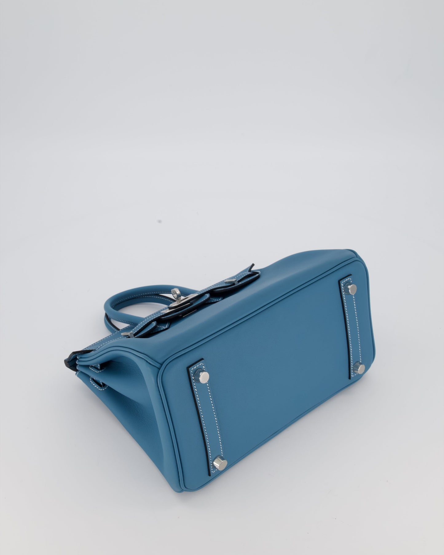 *RARE* Hermes Birkin 25 Retourne Bag in Bleu Jean Swift Leather with Palladium Hardware