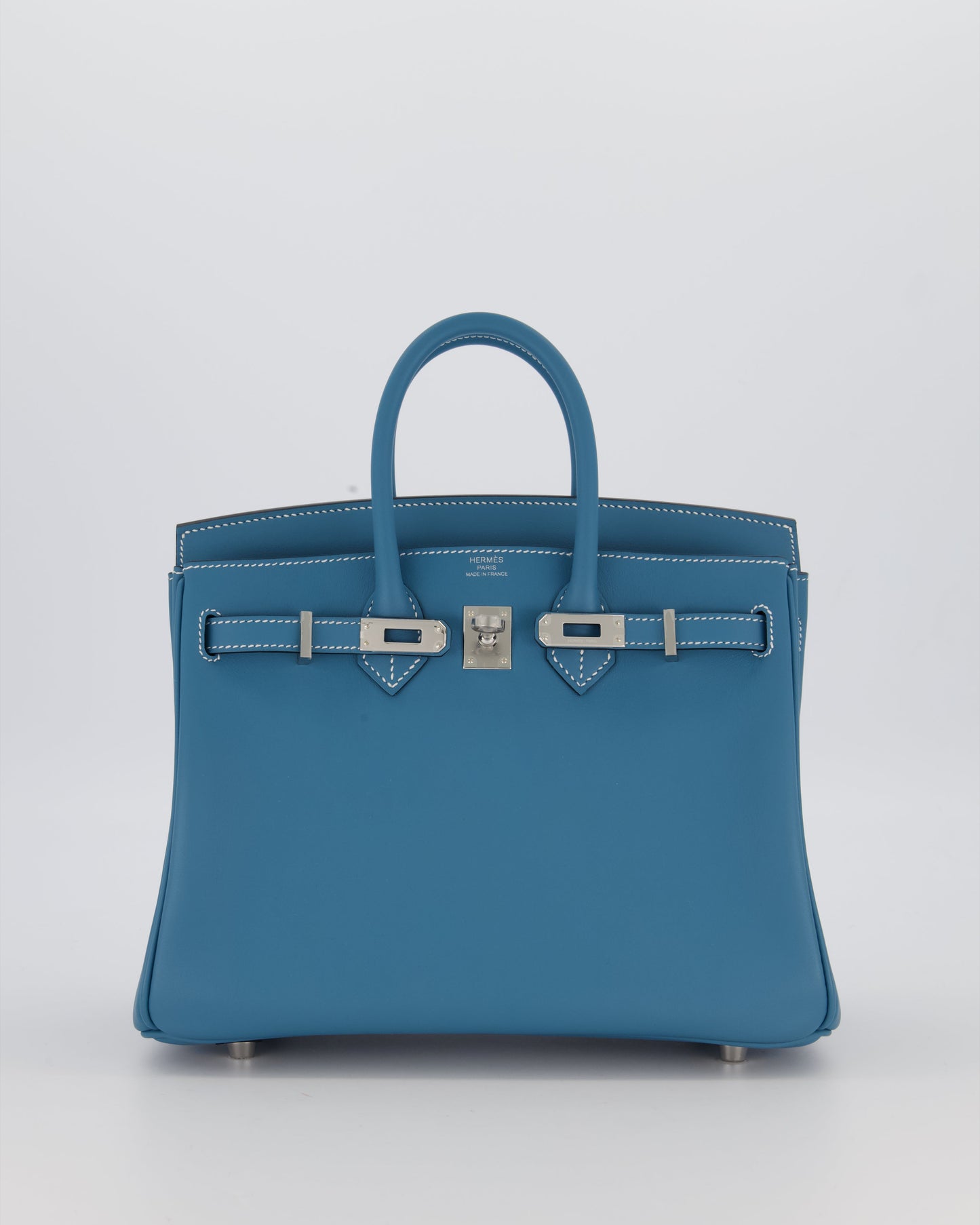 *RARE* Hermes Birkin 25 Retourne Bag in Bleu Jean Swift Leather with Palladium Hardware