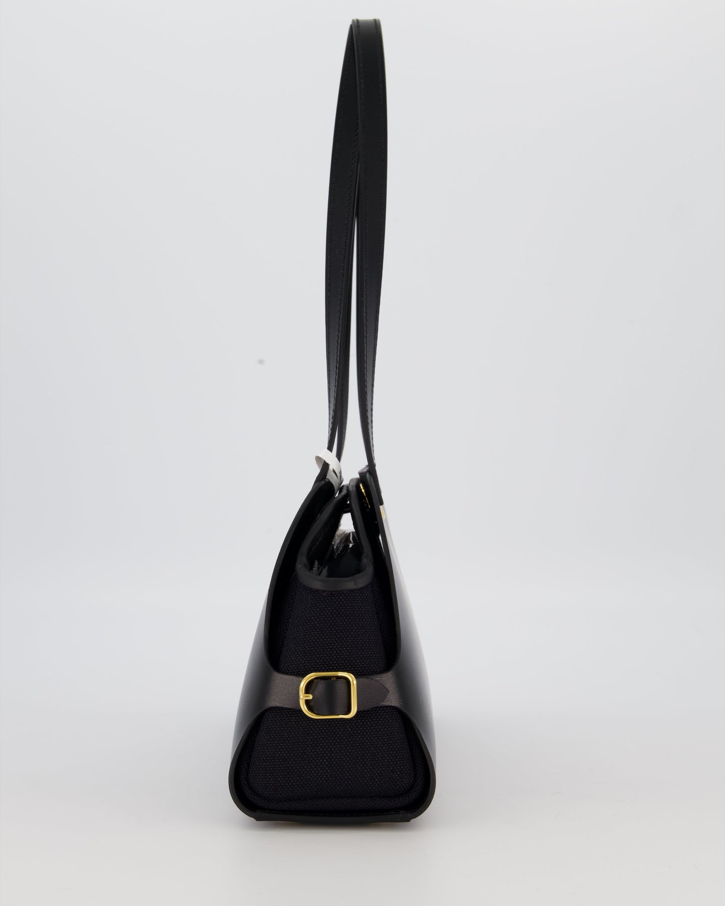 Hermes Tablier Sellier Bag in Noir Hunter Cowhide, Noir Swift Leather and Noir Militaire Canvas with Gold Hardware