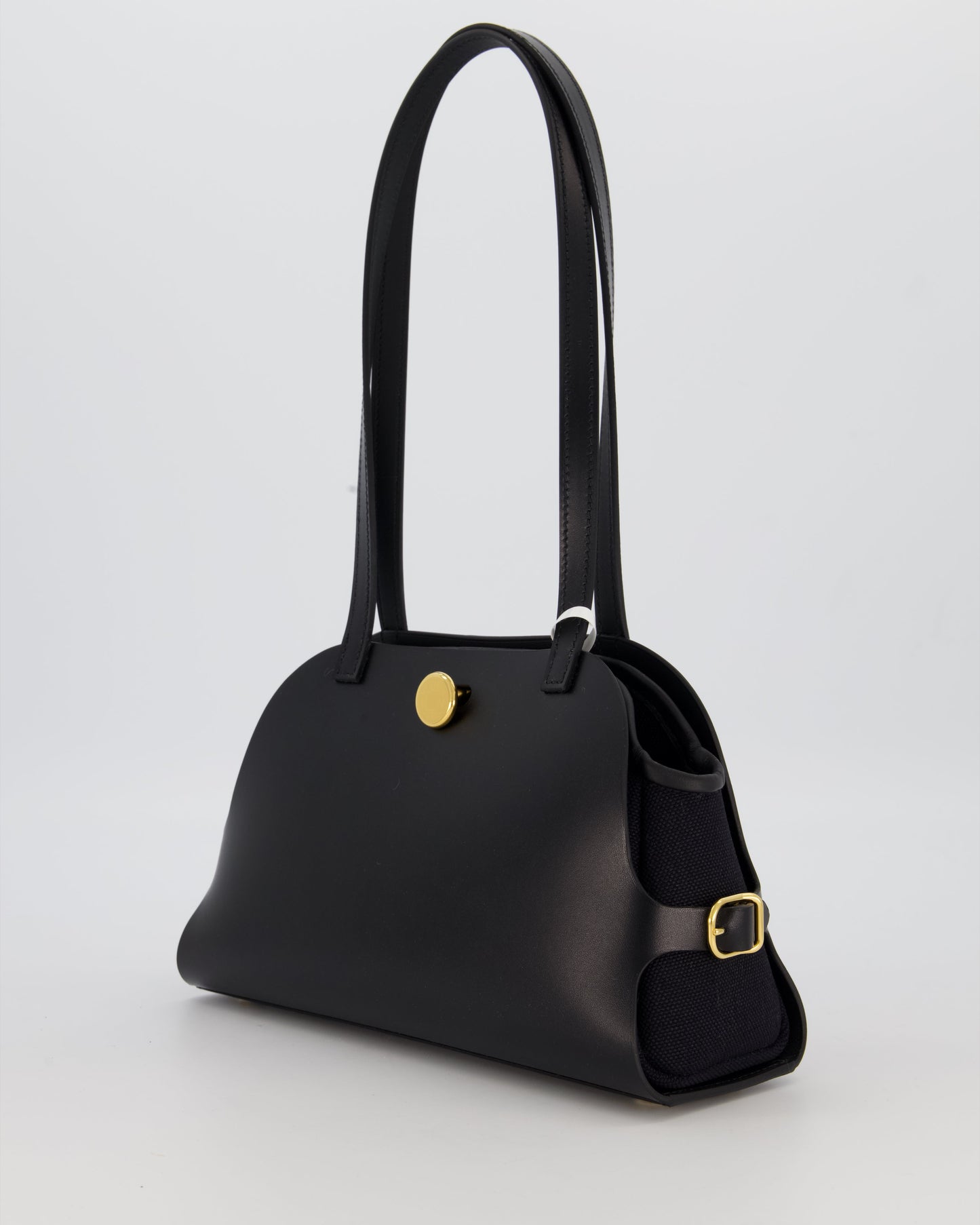 Hermes Tablier Sellier Bag in Noir Hunter Cowhide, Noir Swift Leather and Noir Militaire Canvas with Gold Hardware