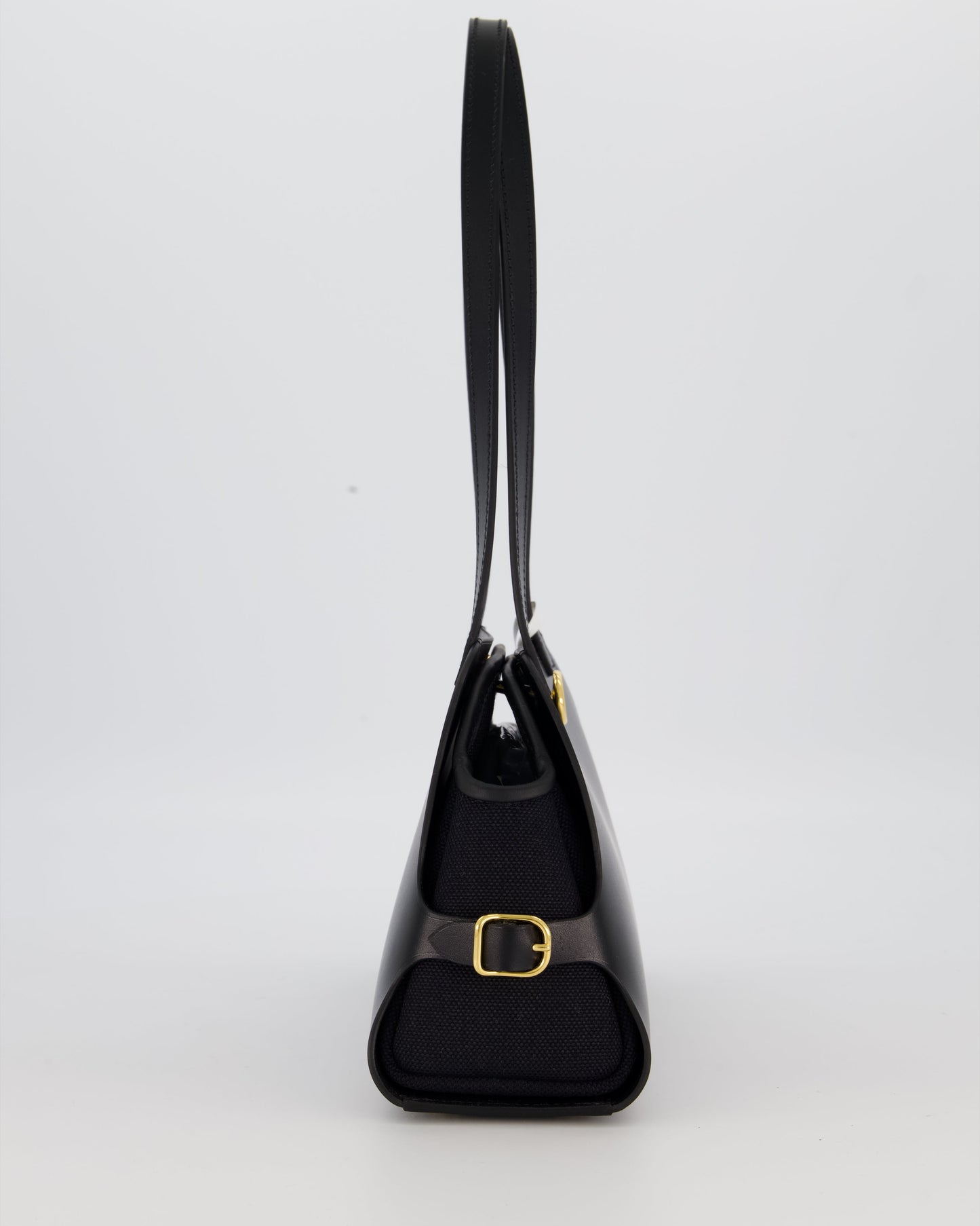 Hermes Tablier Sellier Bag in Noir Hunter Cowhide, Noir Swift Leather and Noir Militaire Canvas with Gold Hardware