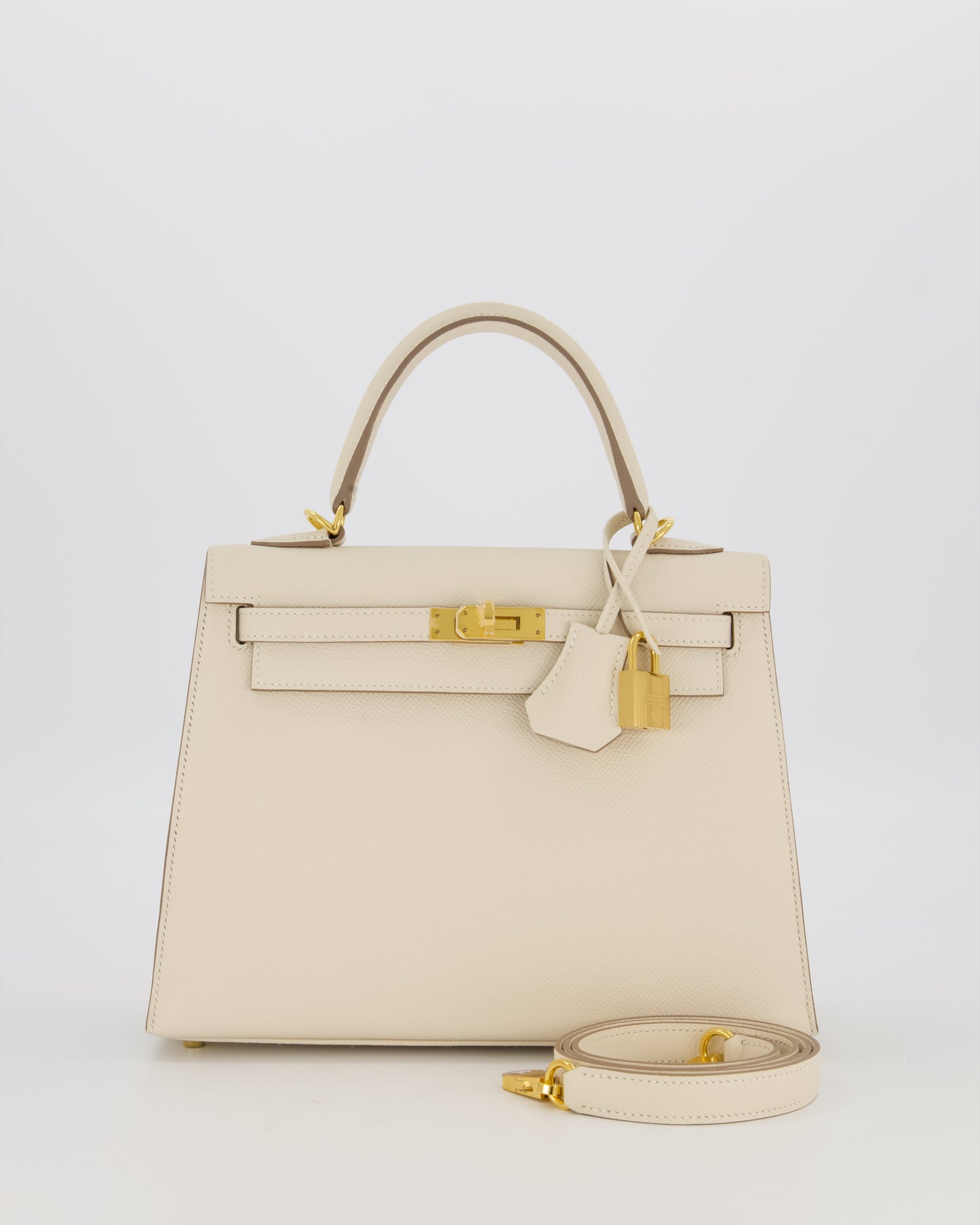 Hermes Kelly 25 Sellier Bag in Craie Epsom Leather and Gold Hardware