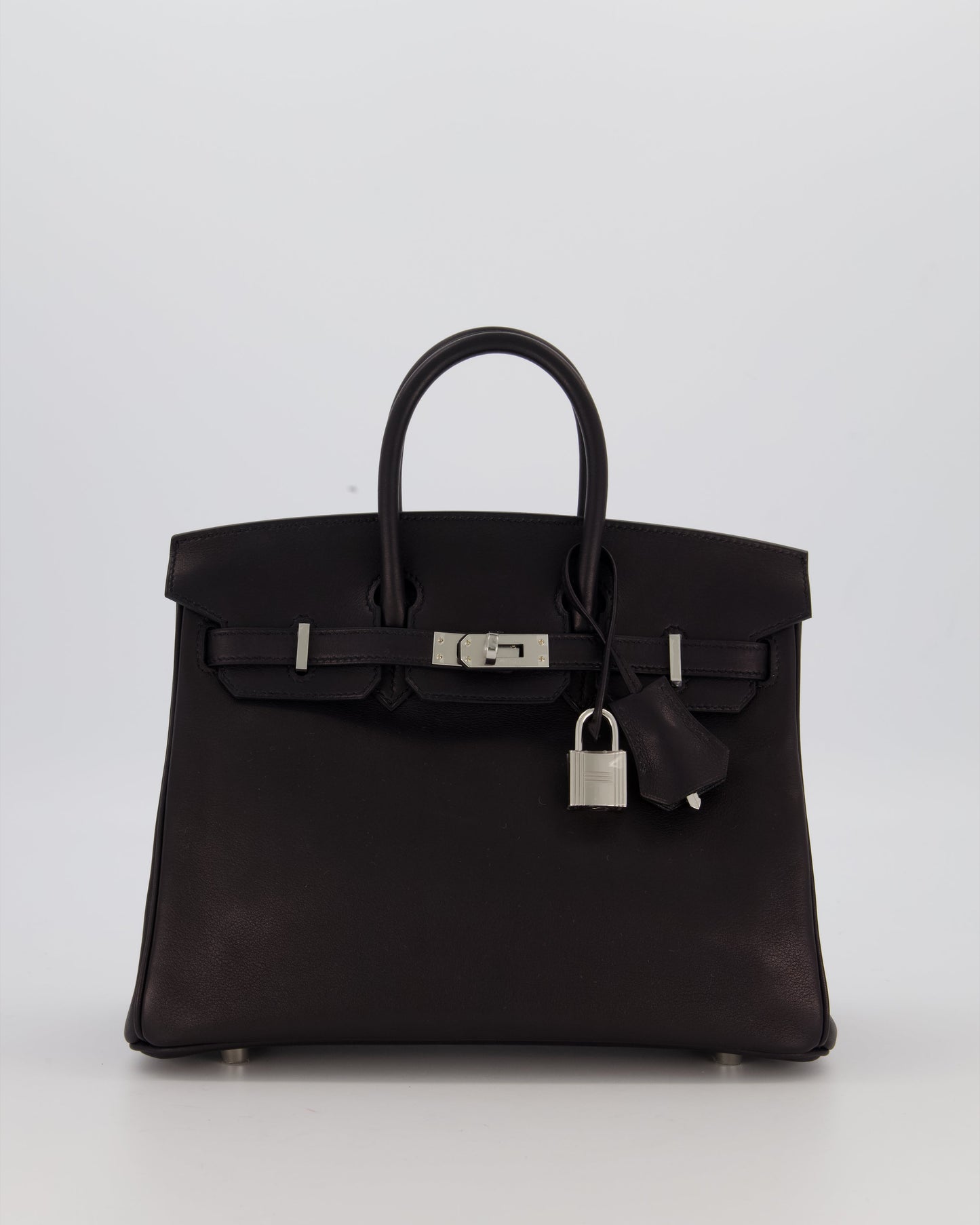 Hermes Birkin 25 Retourne Bag in Noir Volupto Leather with Palladium Hardware